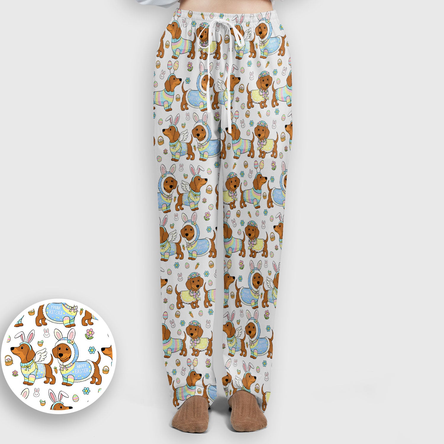 Easter Dachshund Bunny Pattern Scrub Set, Scrub Pants and V Neck Top