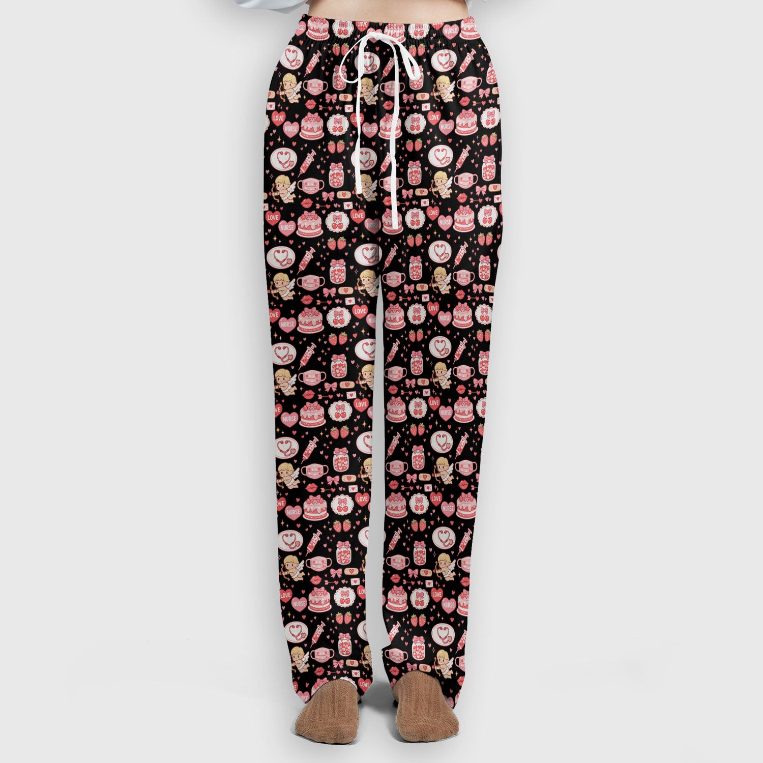 Cupid Nurse Scrub Set, Cute Love Medical Pattern Shirt For Valentine, Breathable Fabrics Nursing Uniform