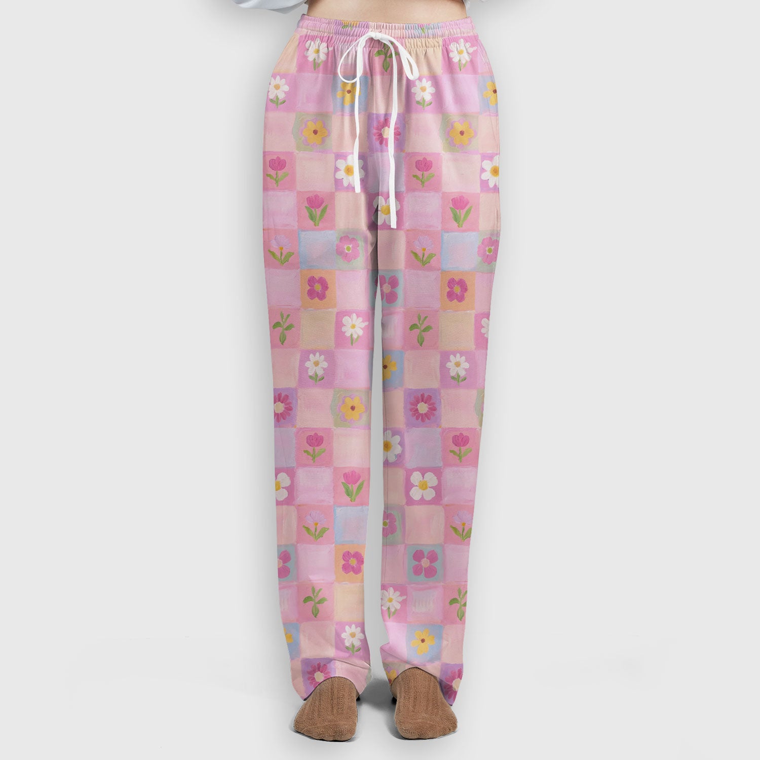 Lovely Pastel Floral Patchwork Pattern Scrub Set, Scrub Pants and V Neck Top