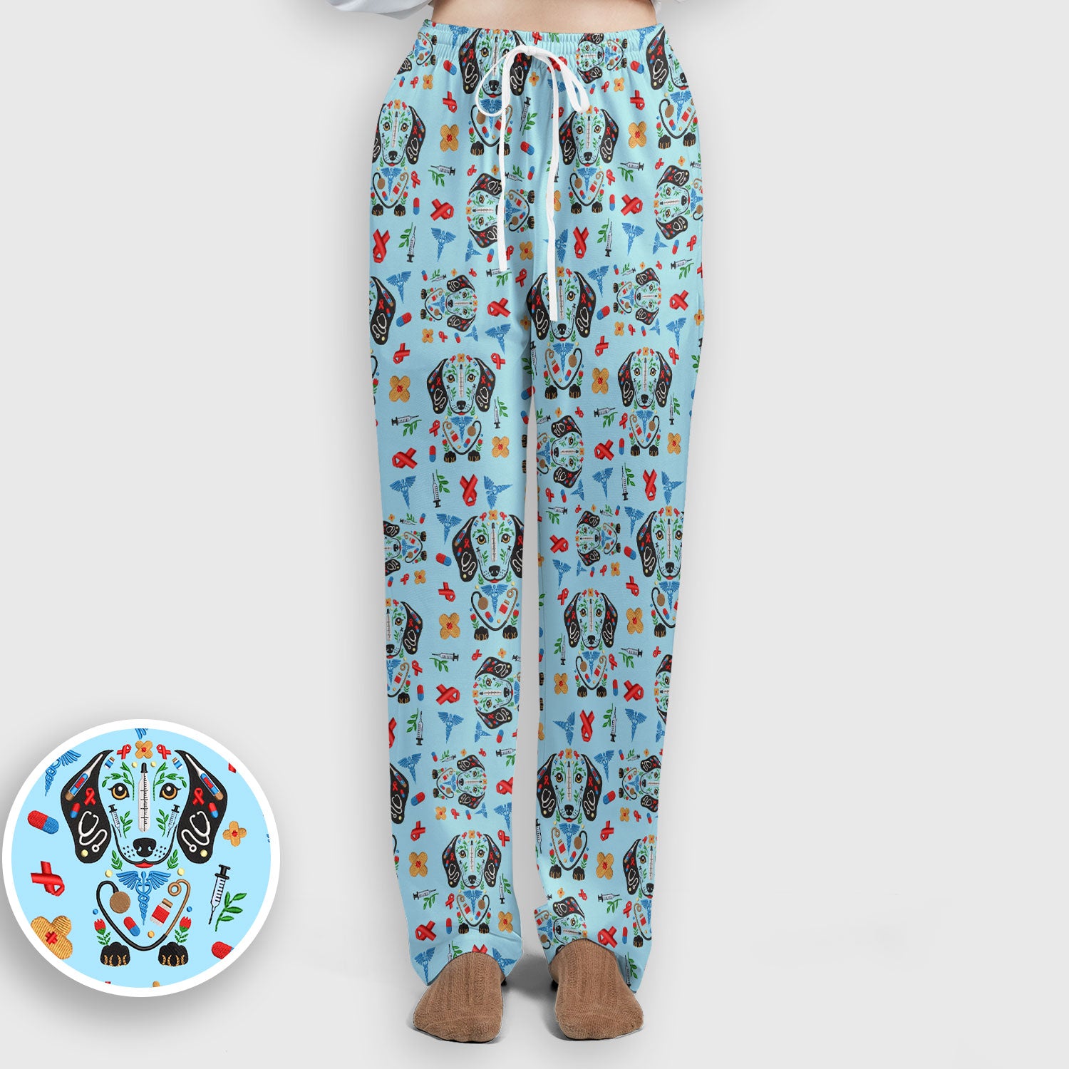 Dachshund Medical Icon Pattern Scrub Set, Women's Scrub Sets