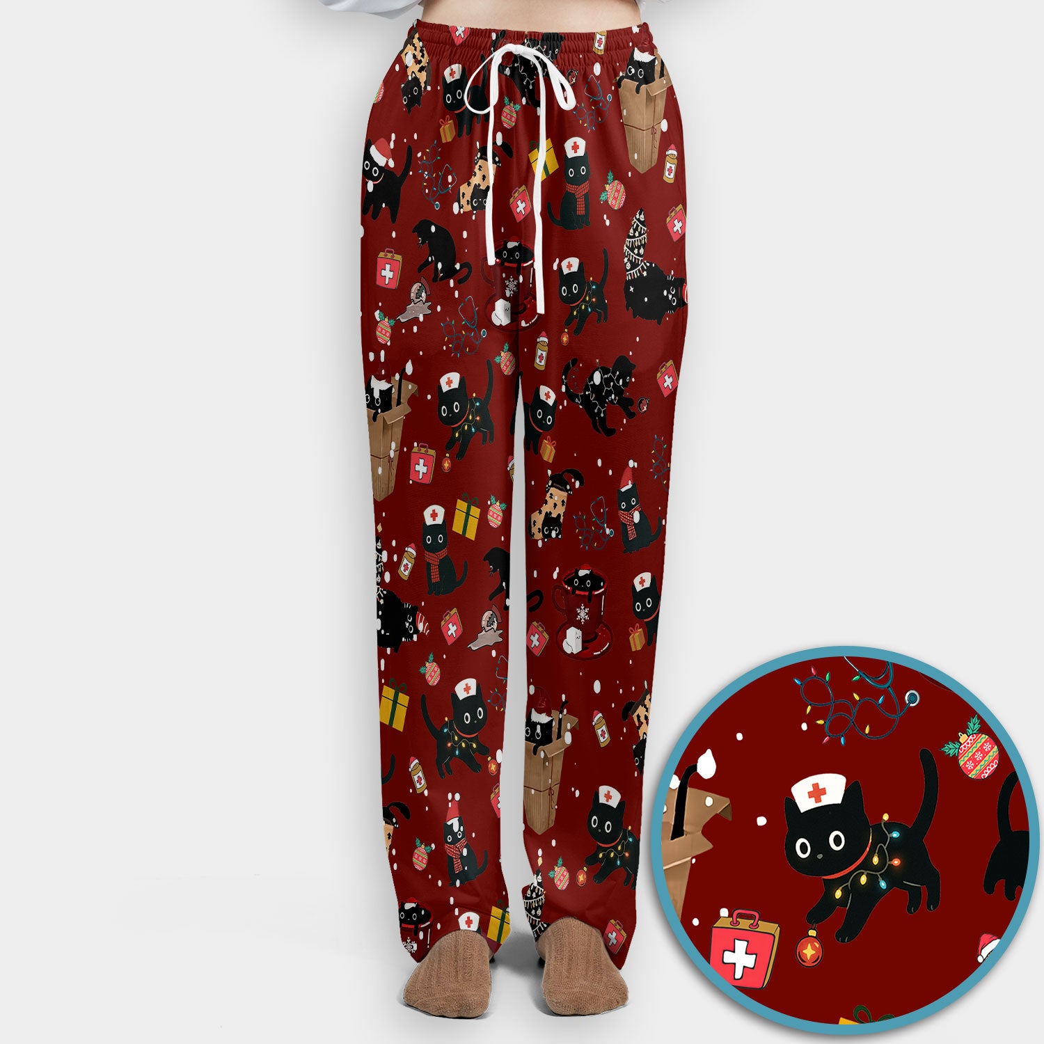 Christmas Cat Scrub Set for Nurse - Funny Black Cats Scrubs Pants and V Neck Top - Cute Holiday Medical Uniform for Women