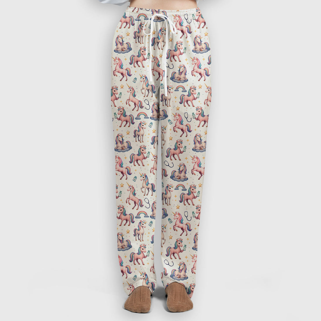 Unicorn Pattern Nurse Scrub Set - Colorful Pastel Rainbow Medical Scrubs for Women - Cute Gift for RN LPN CNA Nurses