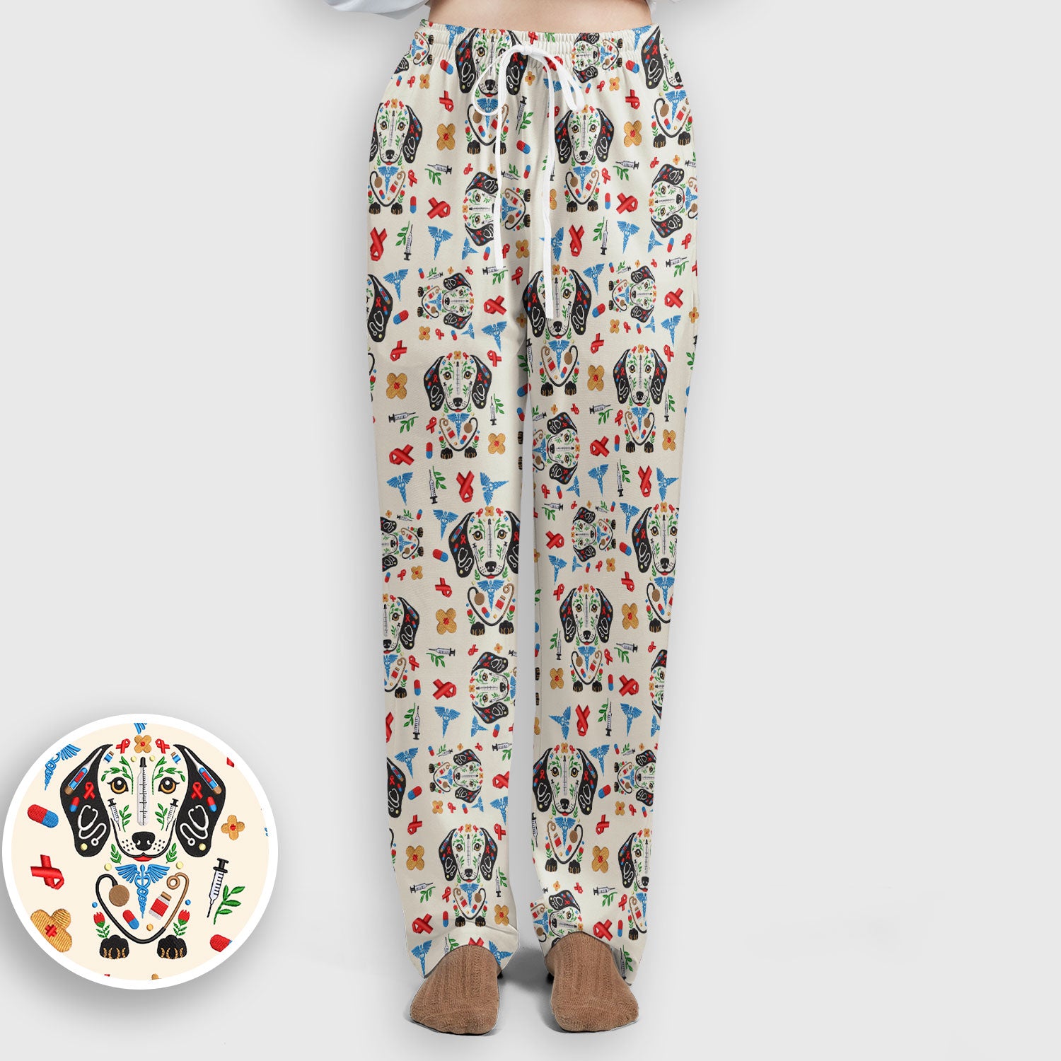 Dachshund Medical Icon Pattern Scrub Set, Women's Scrub Sets