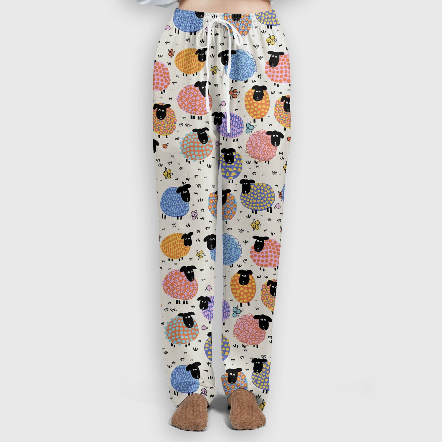 Adorable Colorful Sheep Pattern Scrubs Sets, Breathable Med Uniform