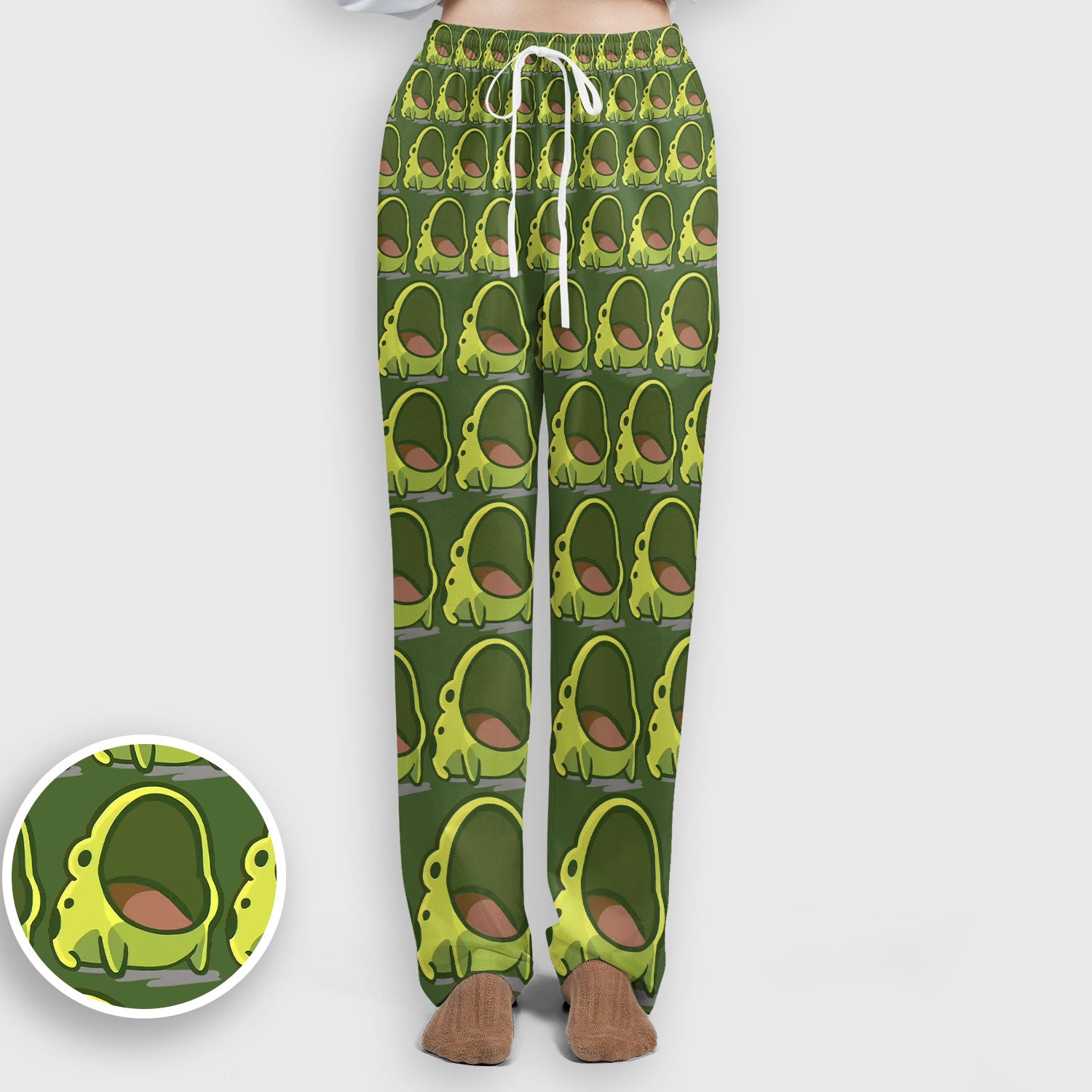 Cute Green Frog Cartoon Print Scrub Set, Scrub Pants and V Neck Top