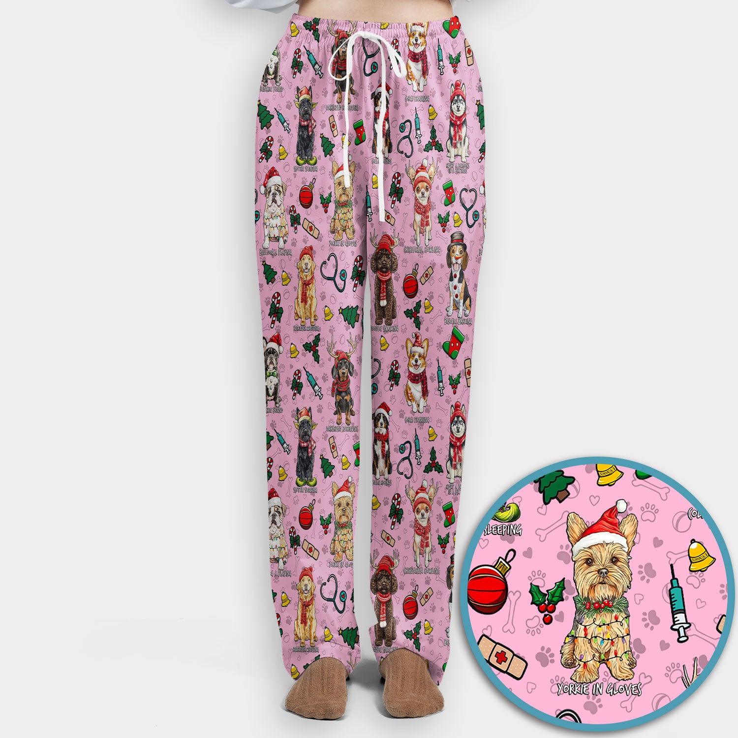 Christmas Dog Scrub Set for Nurses - Dachshund, Husky, Poodle, Corgi & Labrador Holiday Scrub Top and Pants - Funny Santa Medical Shirt