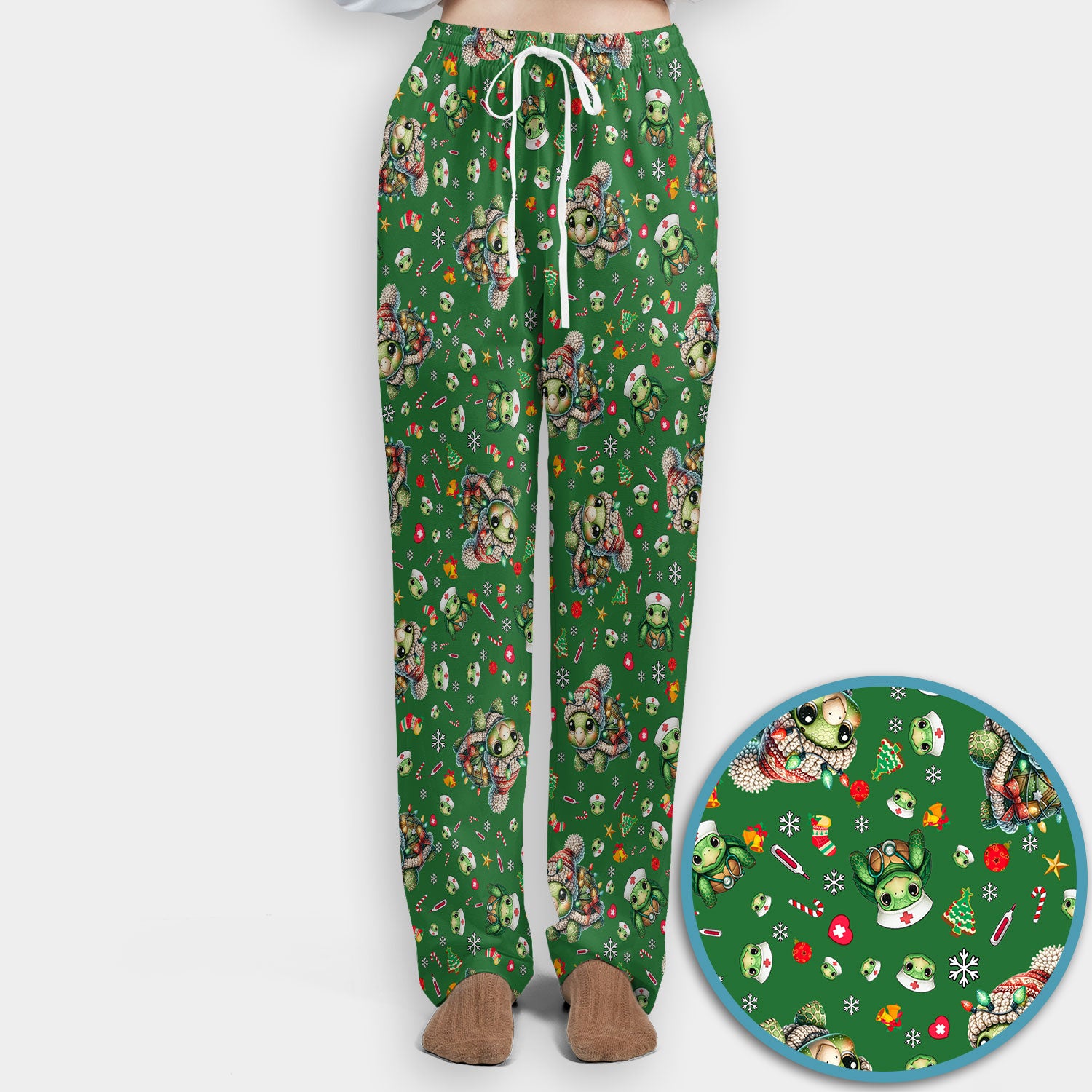 Christmas Turtle Scrub Set - Cute Funny Nurse Pants and V Neck Top - Holiday Medical Uniform for Women