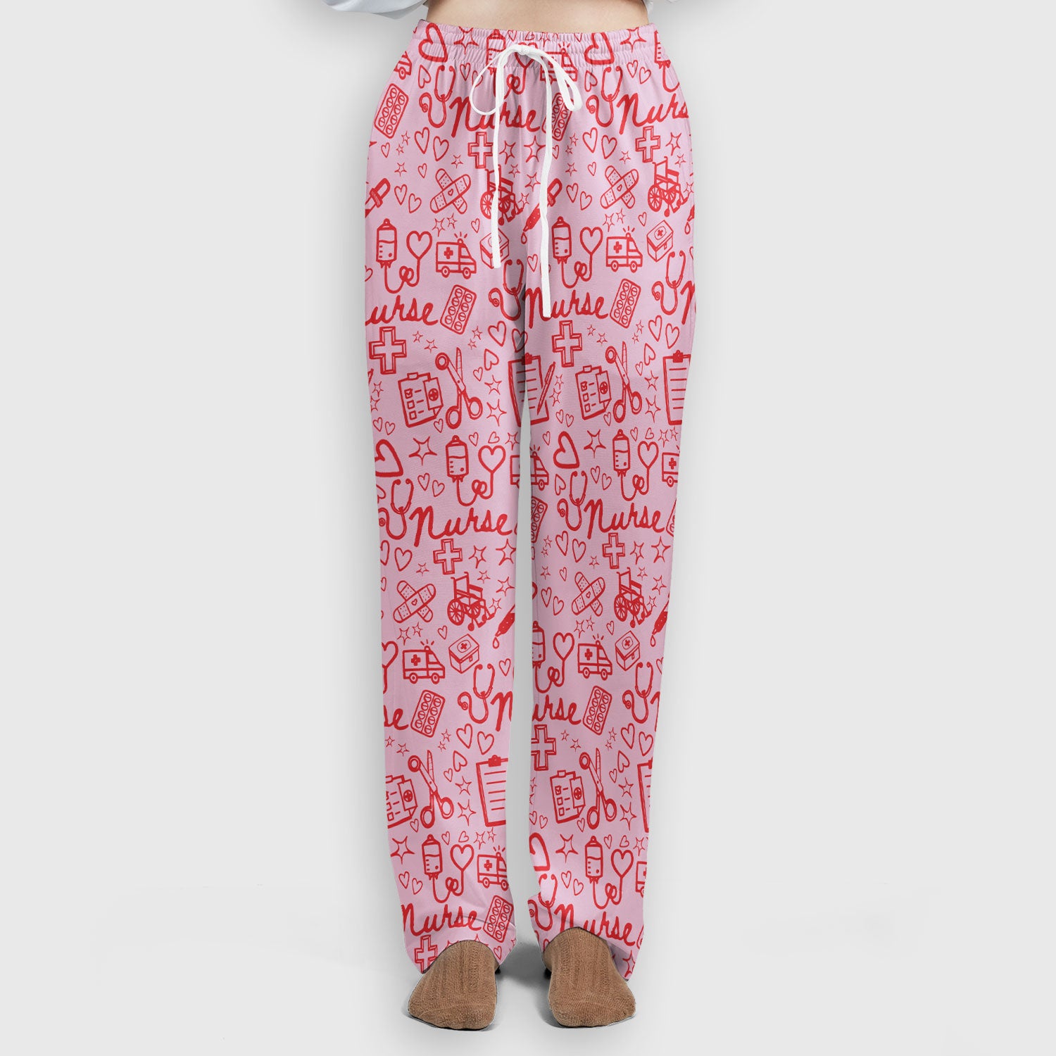 Cute Nurse Heart Medical Pattern Scrub Set, Breathable Med Uniform