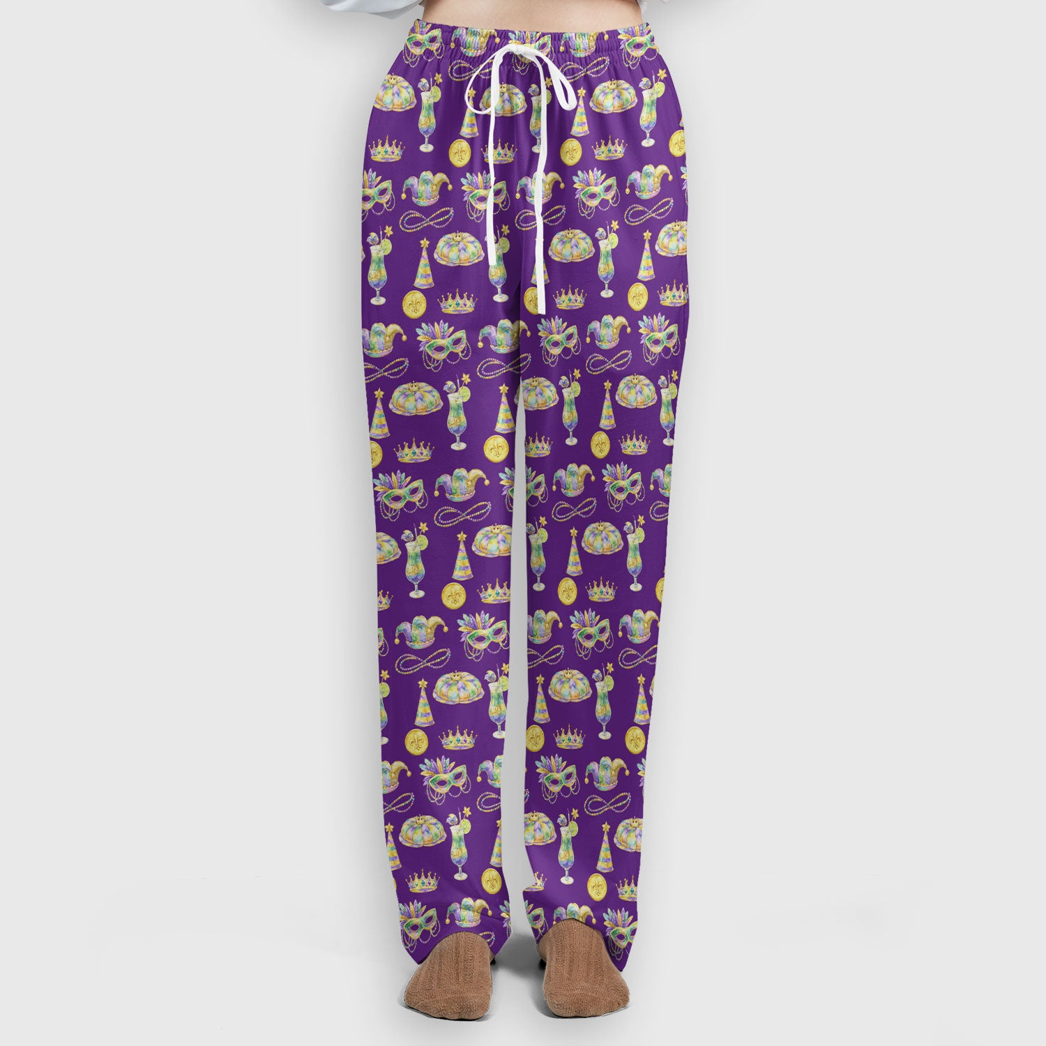 Mardi Gras Mask Scrub Set, Elegant Carnival Pattern Nurse Shirt For Women, Breathable Fabrics Nursing Uniform