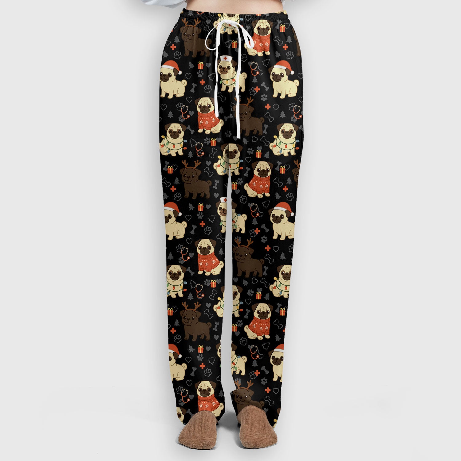Funny Pug Christmas Nurse Scrub Set for Women - Cute Dog Pattern Holiday Medical Scrubs Top and Pants - Gift for RN LPN CNA