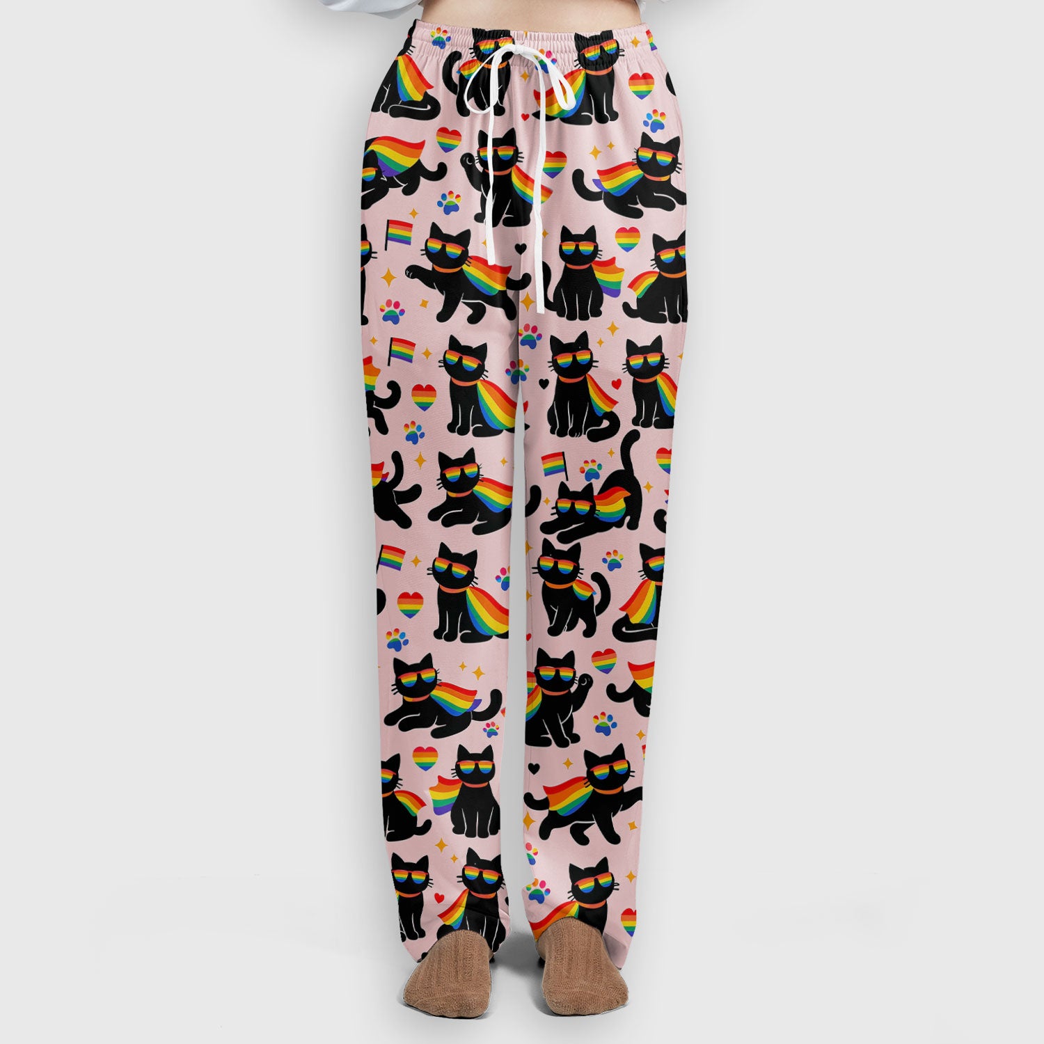 Rainbow Black Cat Pride Pattern Scrub Set, Breathable Med Uniform