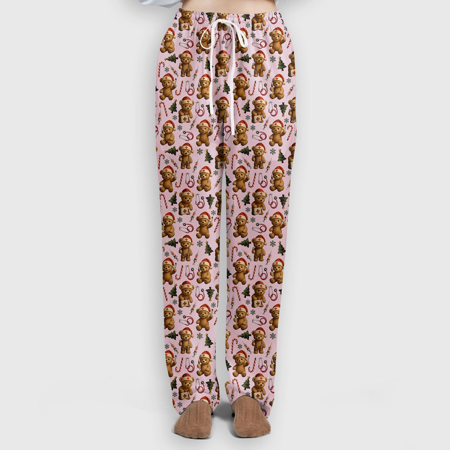 Gingerbread Bear Nurse Christmas Scrub Set - Cute Holiday Medical Pattern with Stethoscopes & Candy Canes - Festive Scrubs for Women