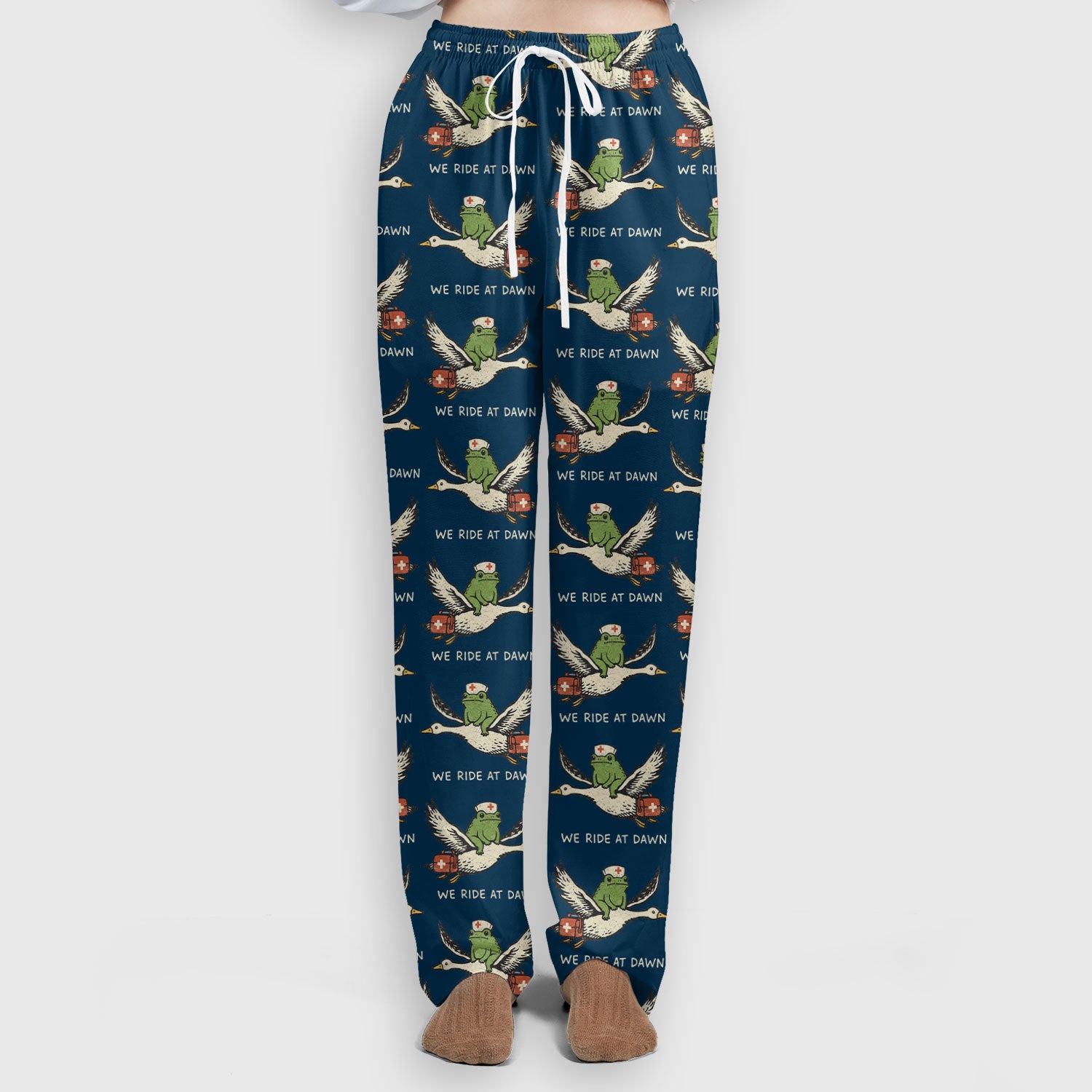 Funny Frog Riding Goose Nurse Pattern Scrub Set, Nurse Uniform Scrubs Set