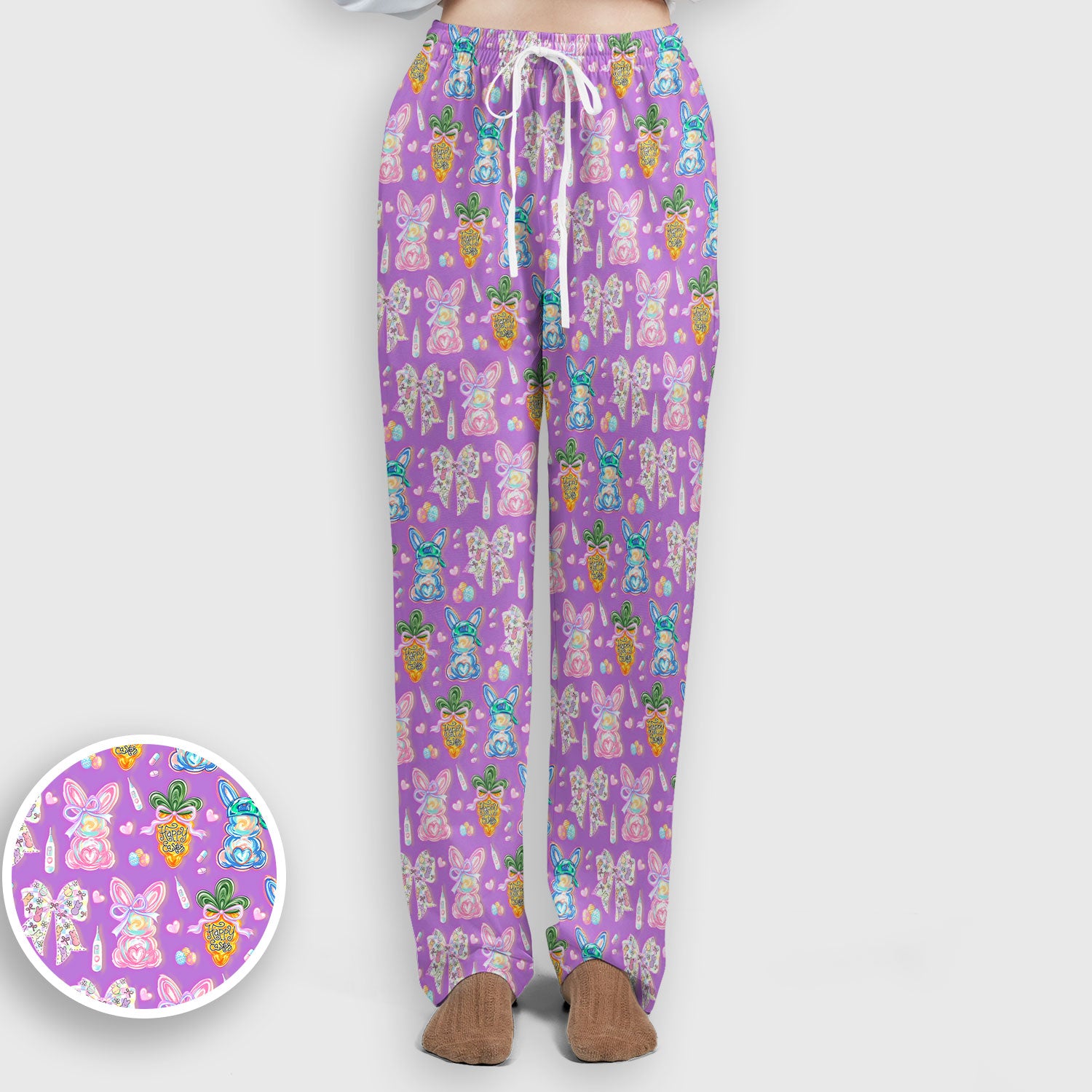 Easter Bunny Carrot Bow Floral Print Scrub Set, Breathable Med Uniform