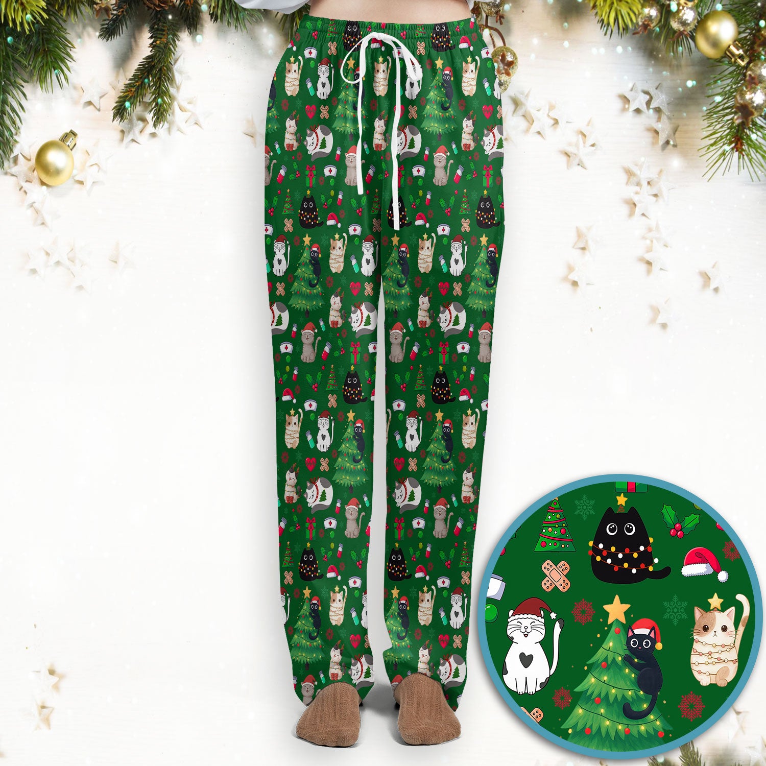 Christmas Cat Scrub Set, Xmas Pet Pattern Scrub Shirt, Breathable Fabrics Nursing Uniform