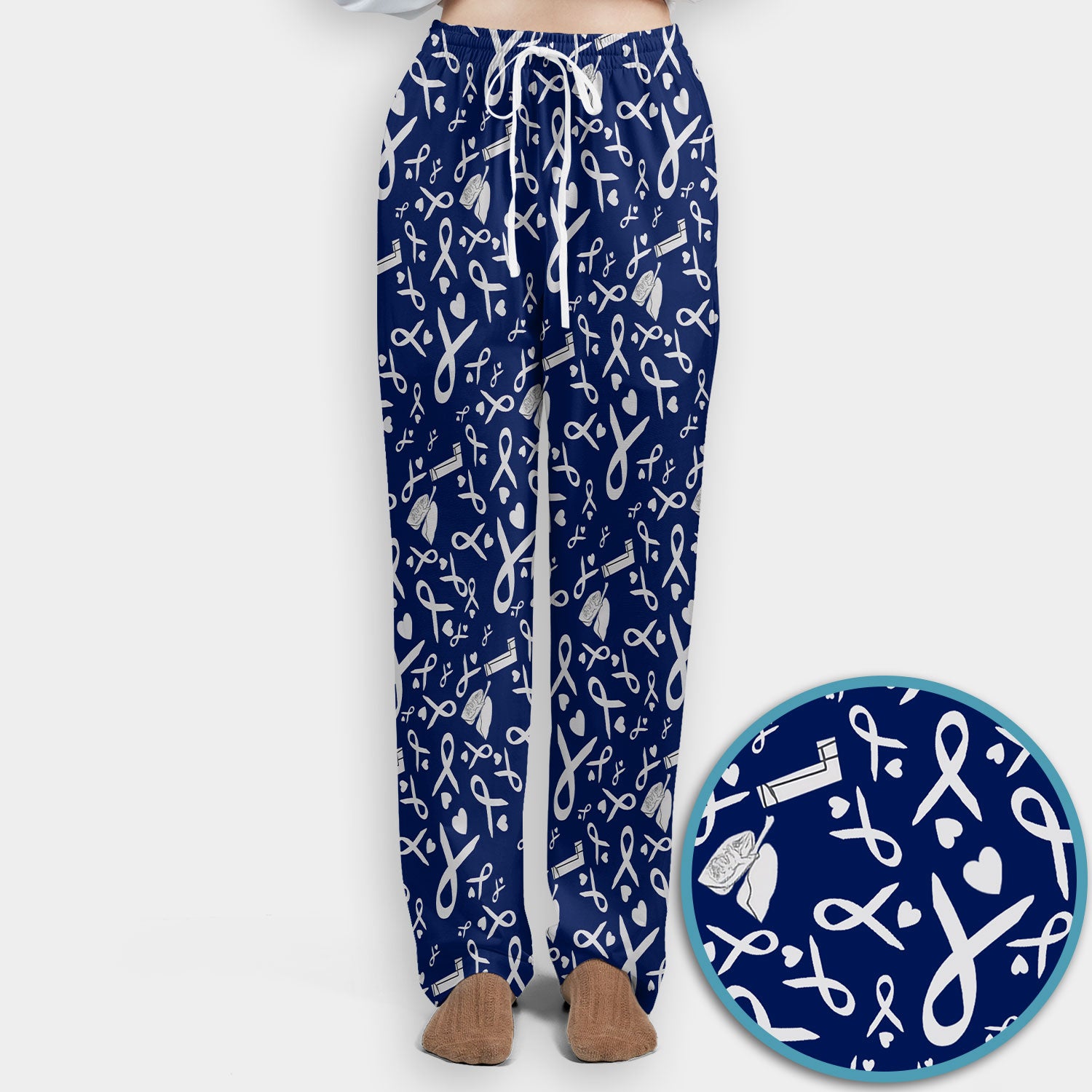 Lung Cancer Awareness Scrub Set for Women - Gray Ribbon Inhaler and Lungs Scrubs Pants and V Neck Top - COPD Asthma Med Uniform