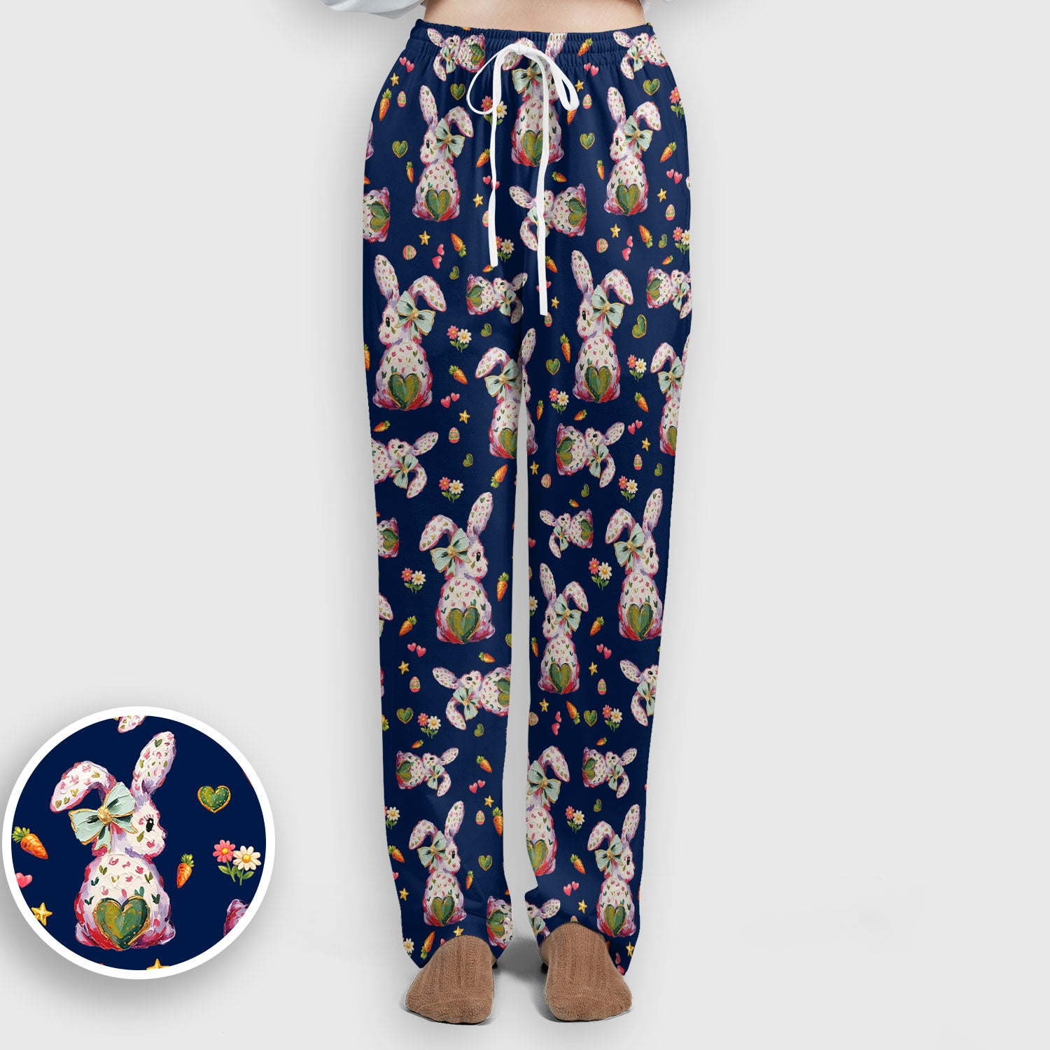 Cute Pastel Bunny Easter Pattern Scrub Set, Scrub Pants and V Neck Top