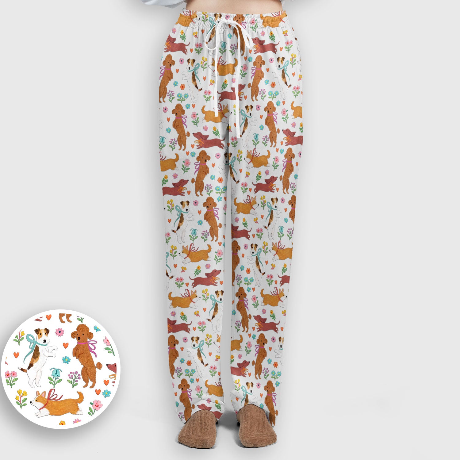 Cute Cartoon Dog Print Women's Scrub Set, Scrub Pants and V Neck Top