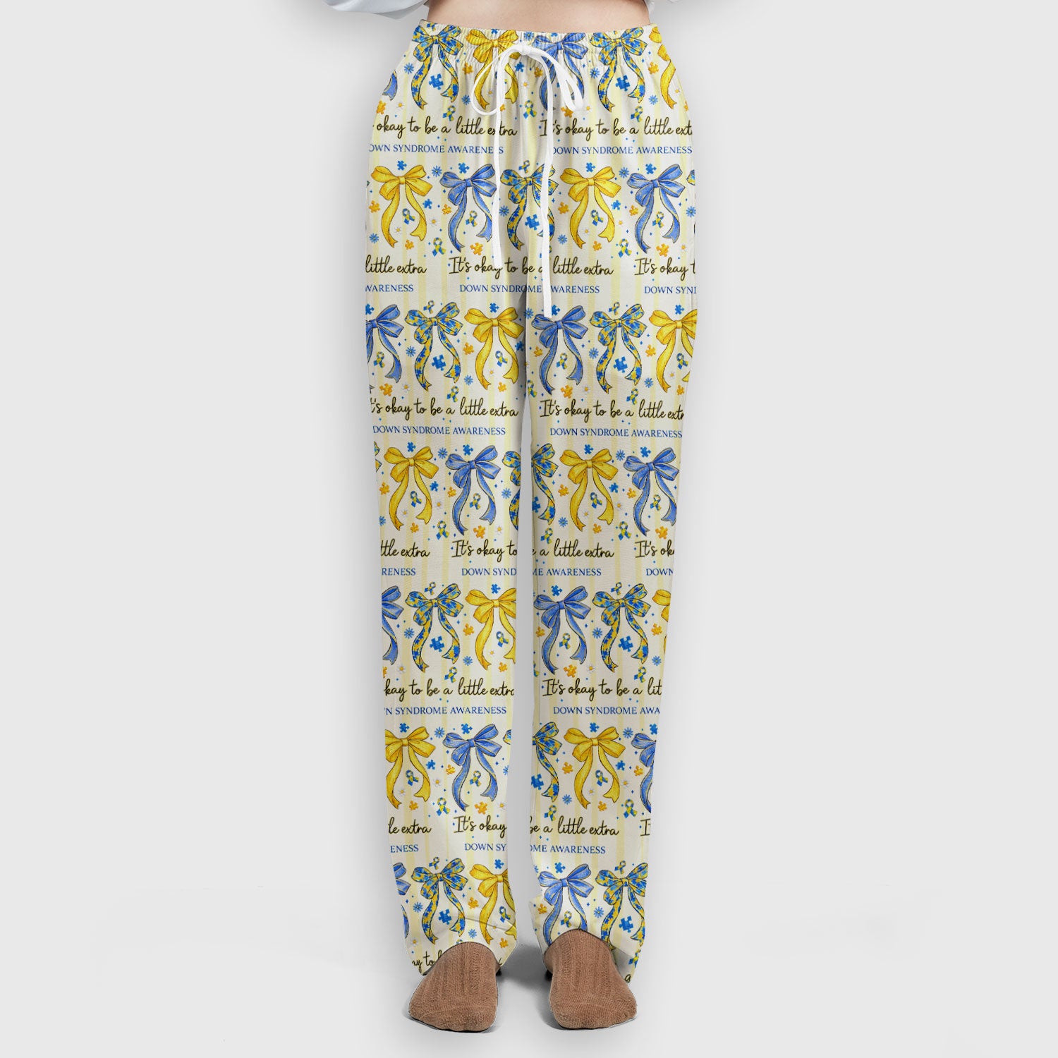 Down Syndrome Awareness Ribbon Pattern Scrub Set, Scrub Pants and V Neck Top