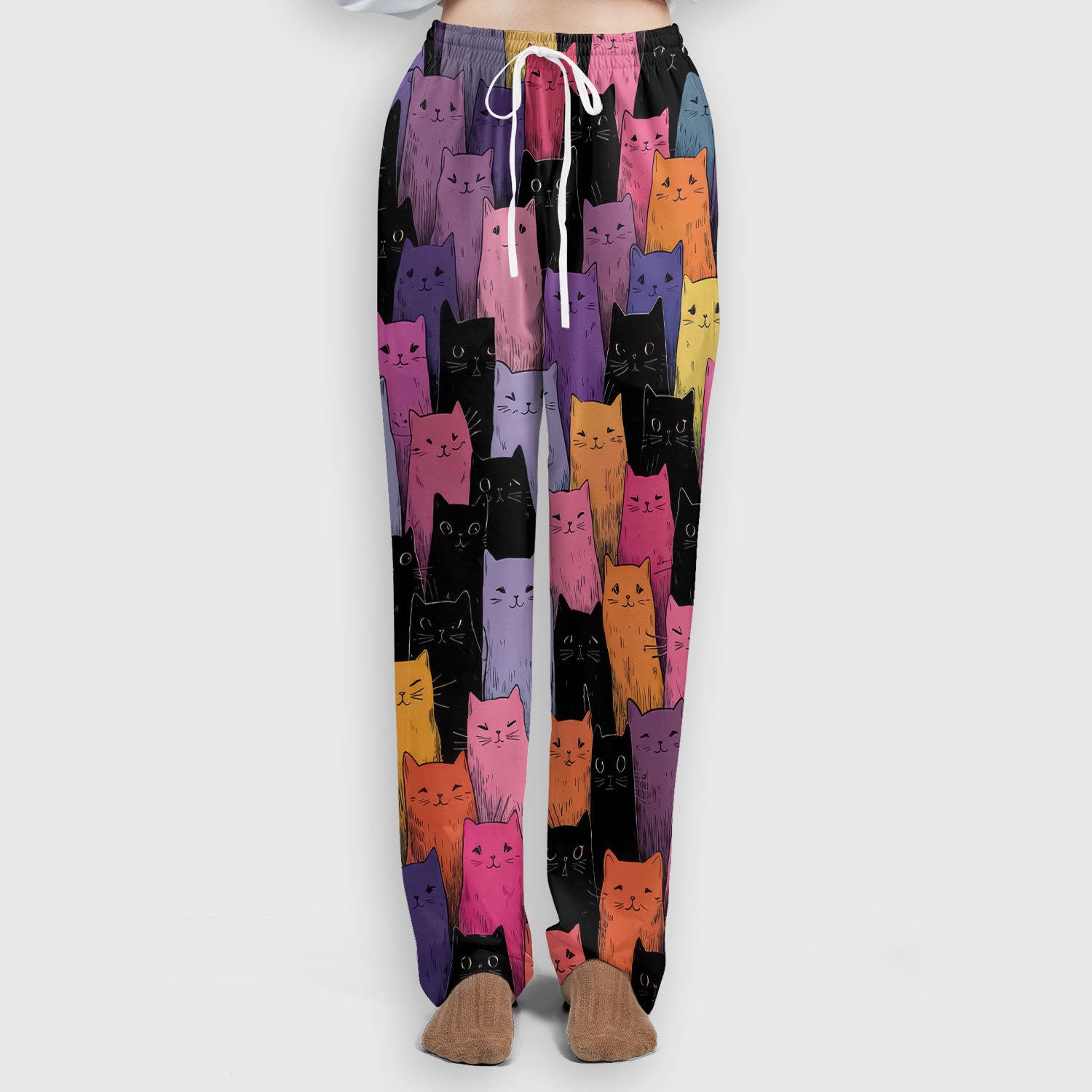 Colorful Cat Art Medical Pattern Scrub Set, Scrub Pants and V Neck Top