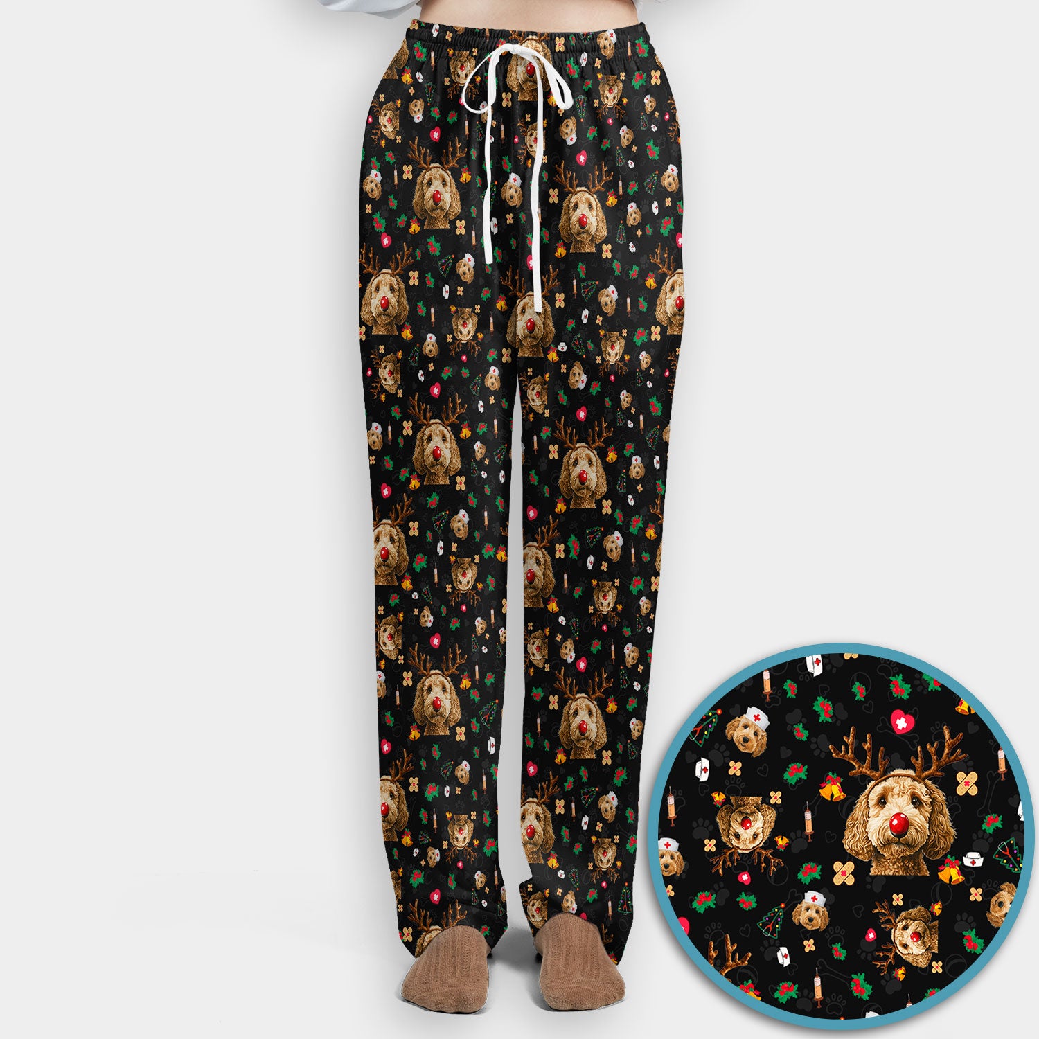 Labradoodle Reindeer Christmas Scrub Set - Funny Dog Nurse Pants and V Neck Top - Cute Holiday Medical Uniform
