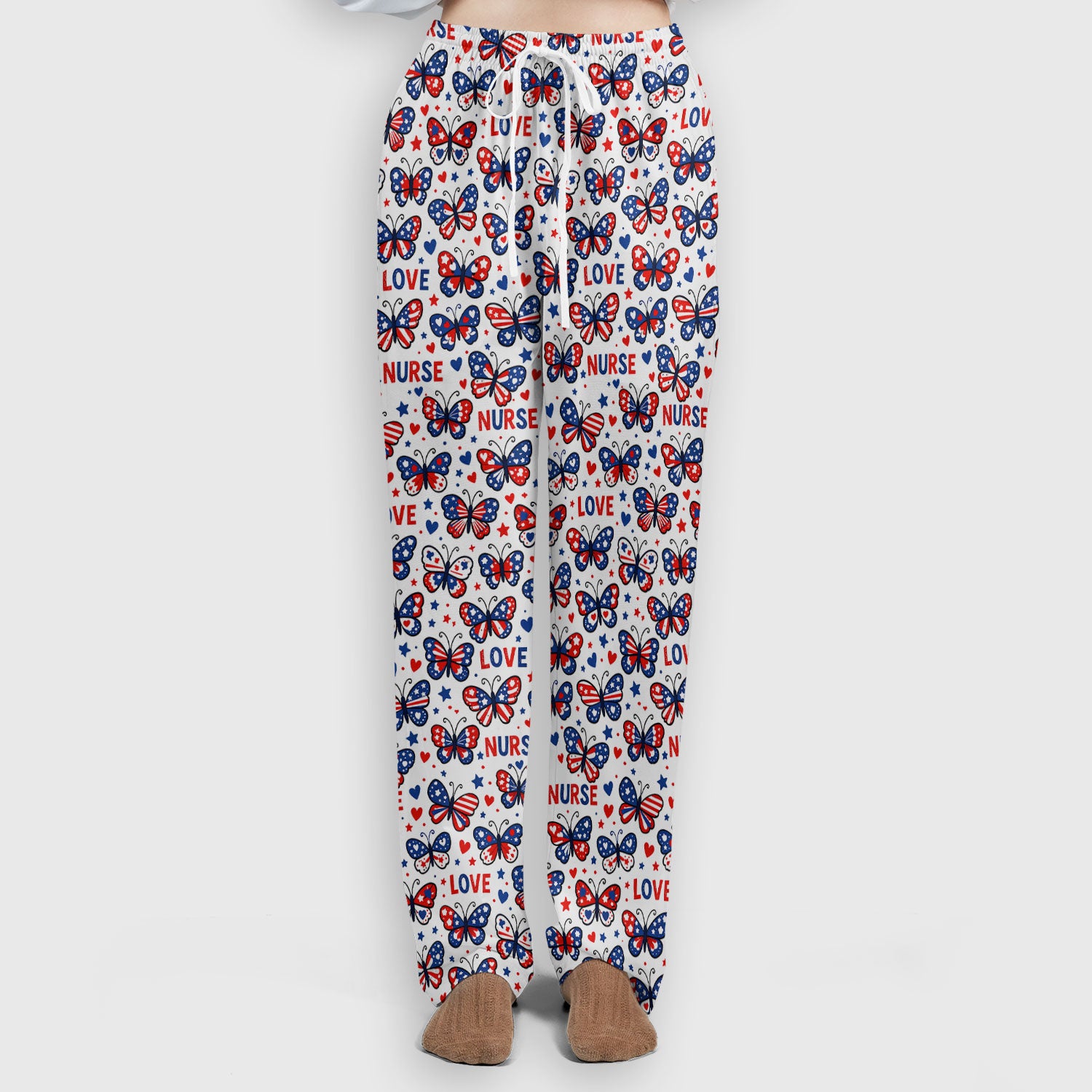 USA Patriotic Butterfly Nurse Scrub Set, Comfortable Uniform Scrubs For Nursing