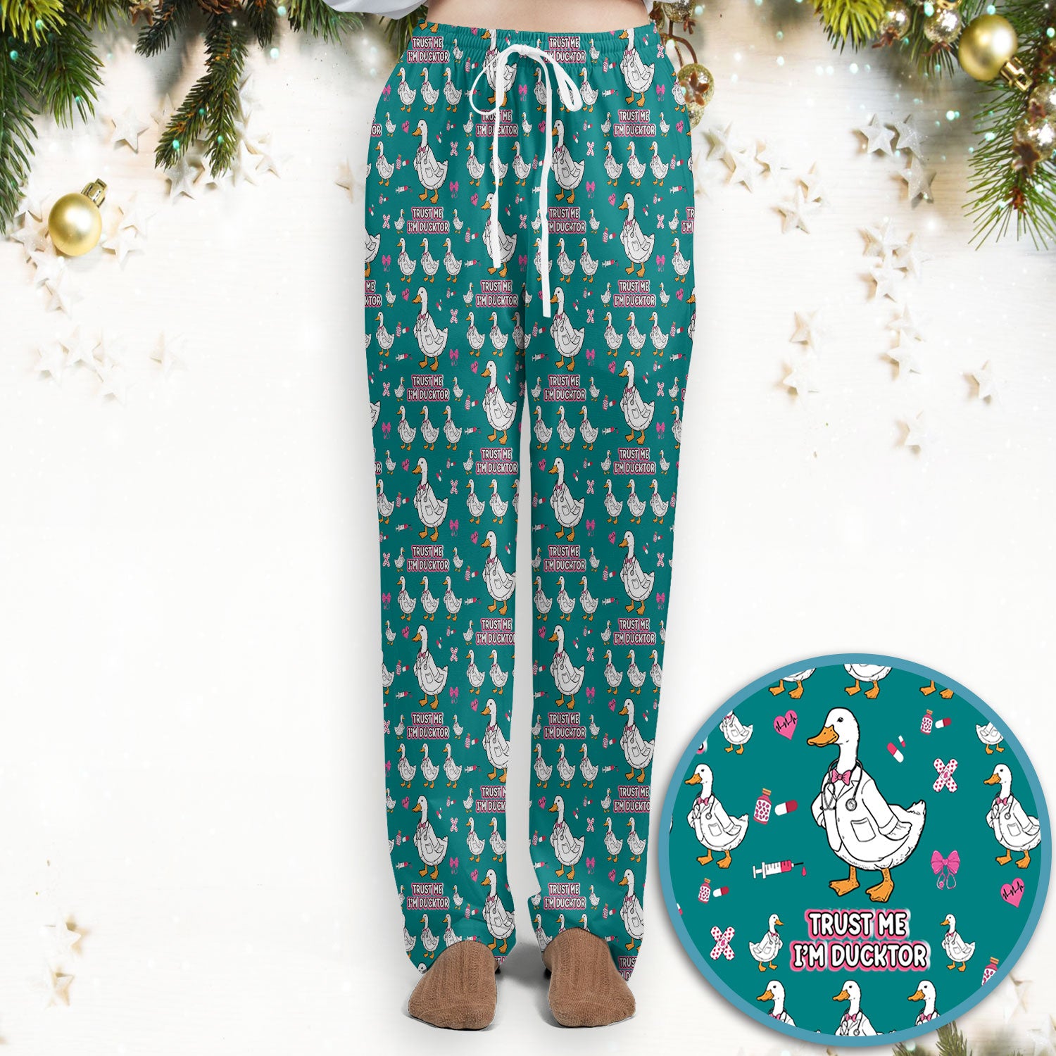 Trust Me I'm Ducktor Scrub Set, Funny Duck Pattern Scrub Shirt, Breathable Fabrics Nursing Uniform For Women