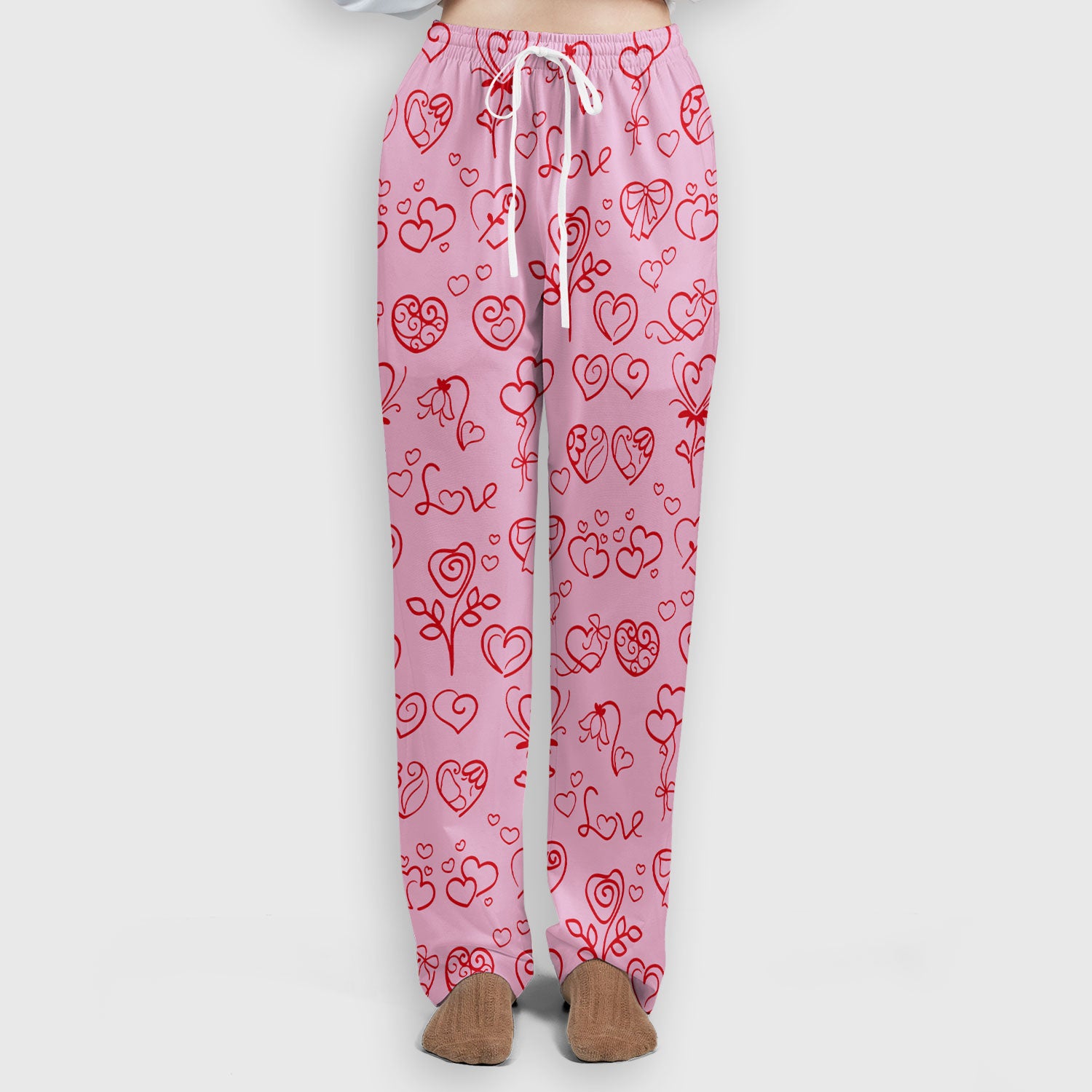 Cute Valentine Heart Scrub Set, Artistic Heart Pink Love Line Art Pattern Nurse Shirt, Comfortable Scrubs For Nursing