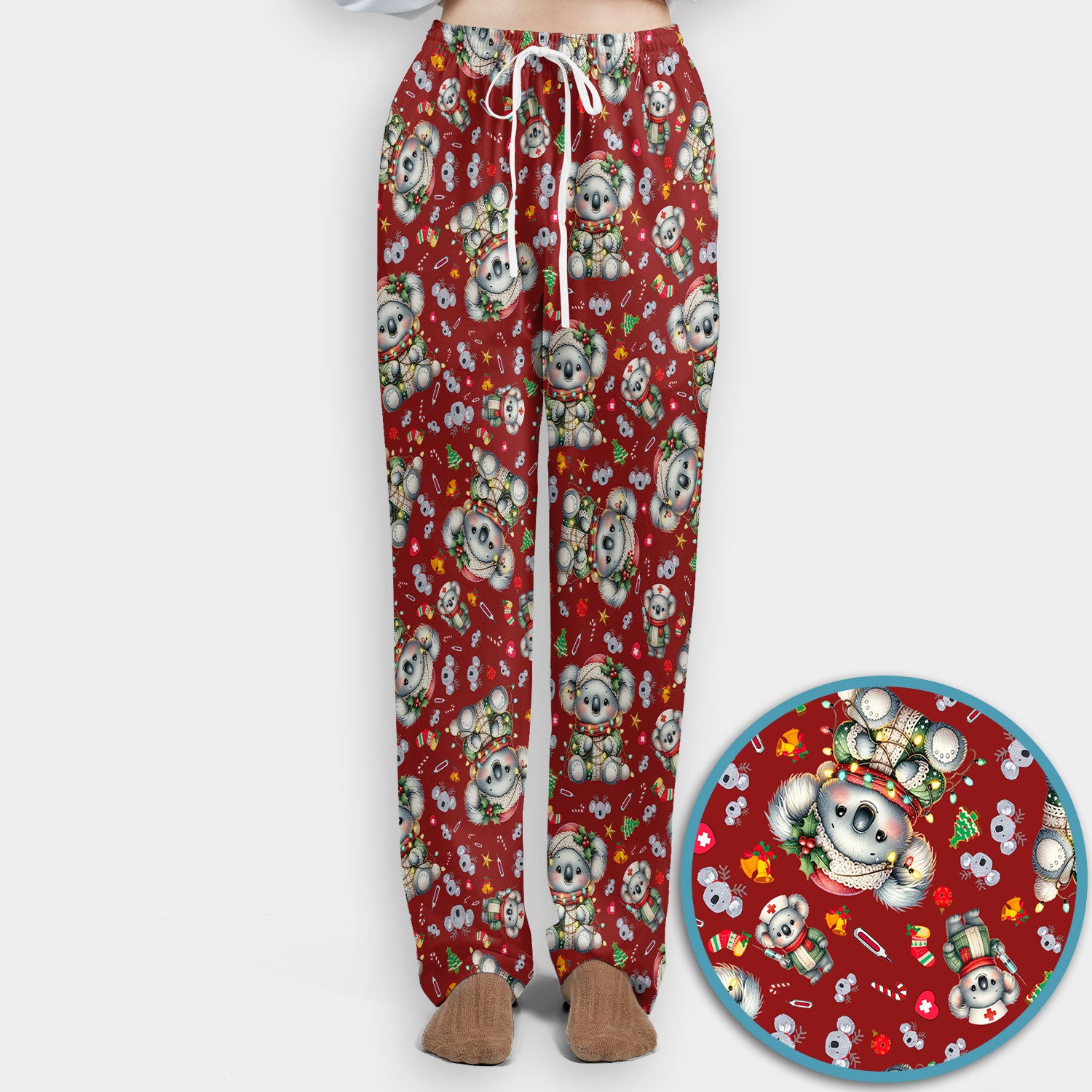 Christmas Koala Scrub Set - Cute Aussie Holiday Nursing Top and Pants - Funny Animal Medical Uniform