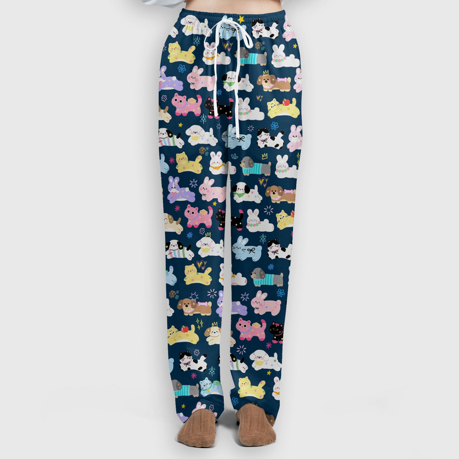 Cute Kawaii Animal Pattern Scrub Set, Scrub Pants and V Neck Top