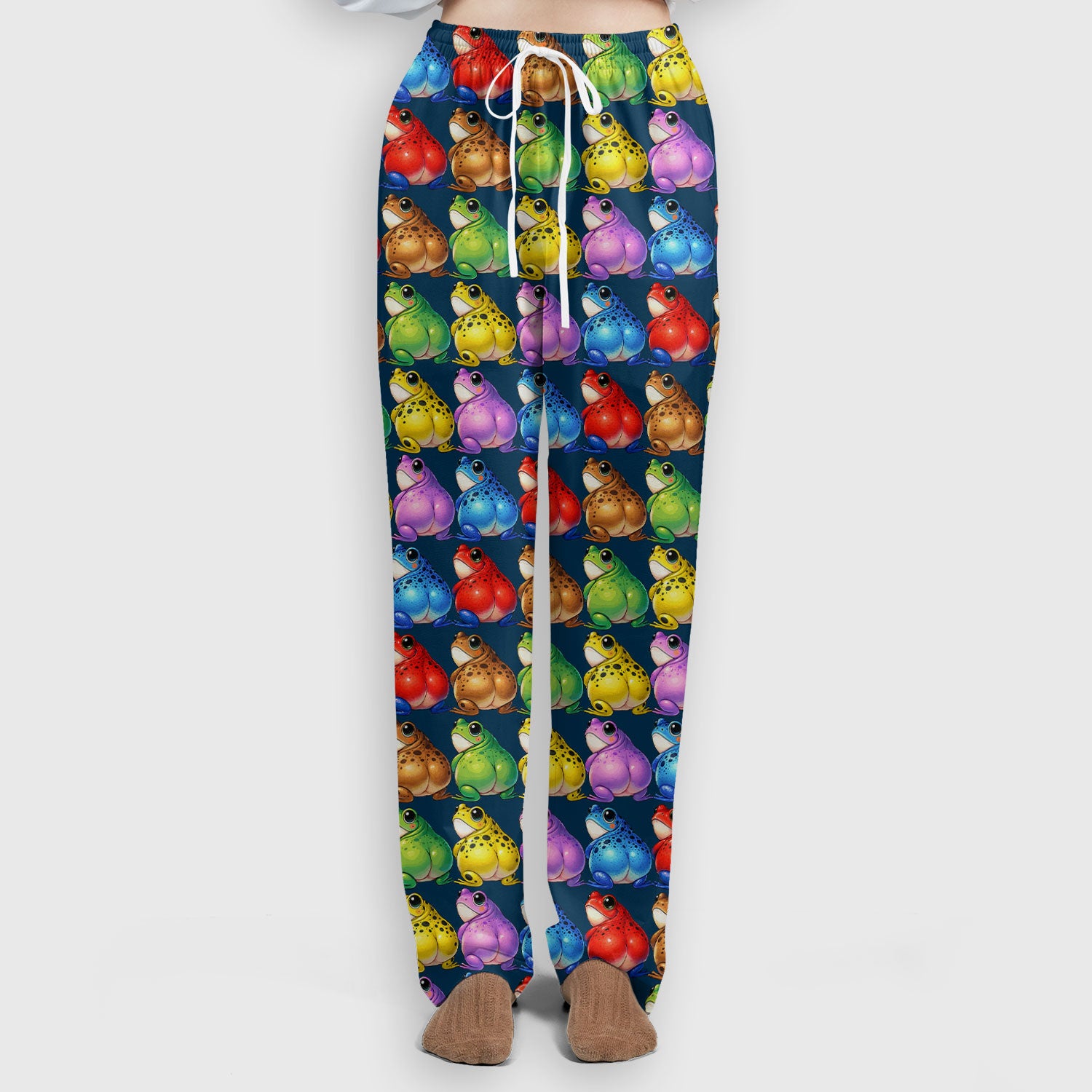 Funny Colorful Frogs Pattern Scrubs Sets, Scrub Pants and V Neck Top