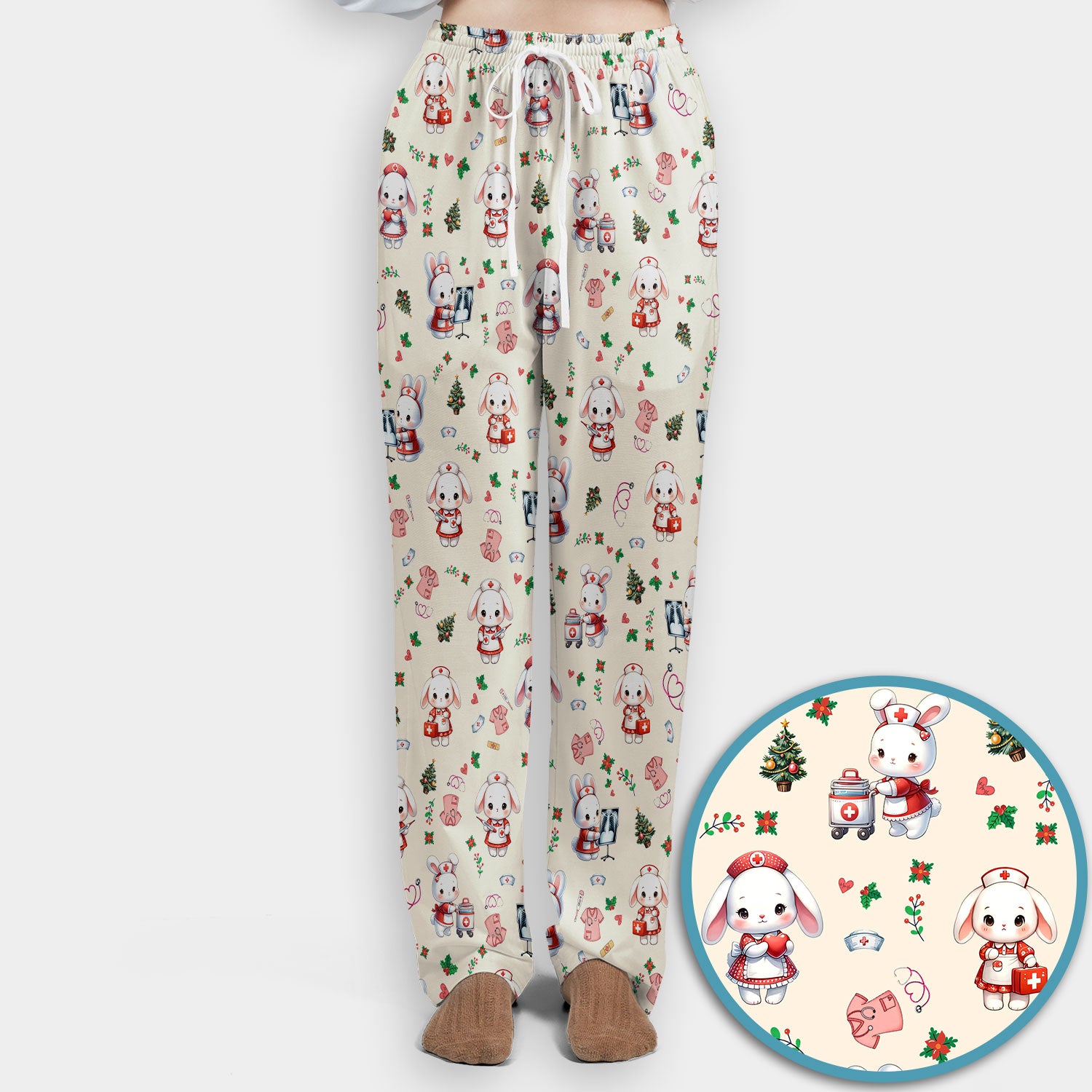 Cute Bunny Scrub Set for Nurse - Adorable Christmas Rabbit Pants and V Neck Top - Funny Holiday Medical Shirt Gift