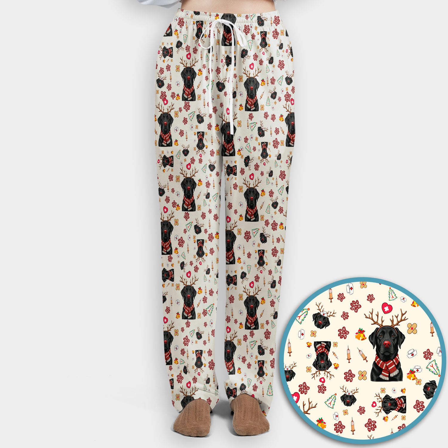 Black Lab Christmas Scrub Set - Funny Labrador Nursing Pants and V Neck Top - Cute Holiday Medical Uniform