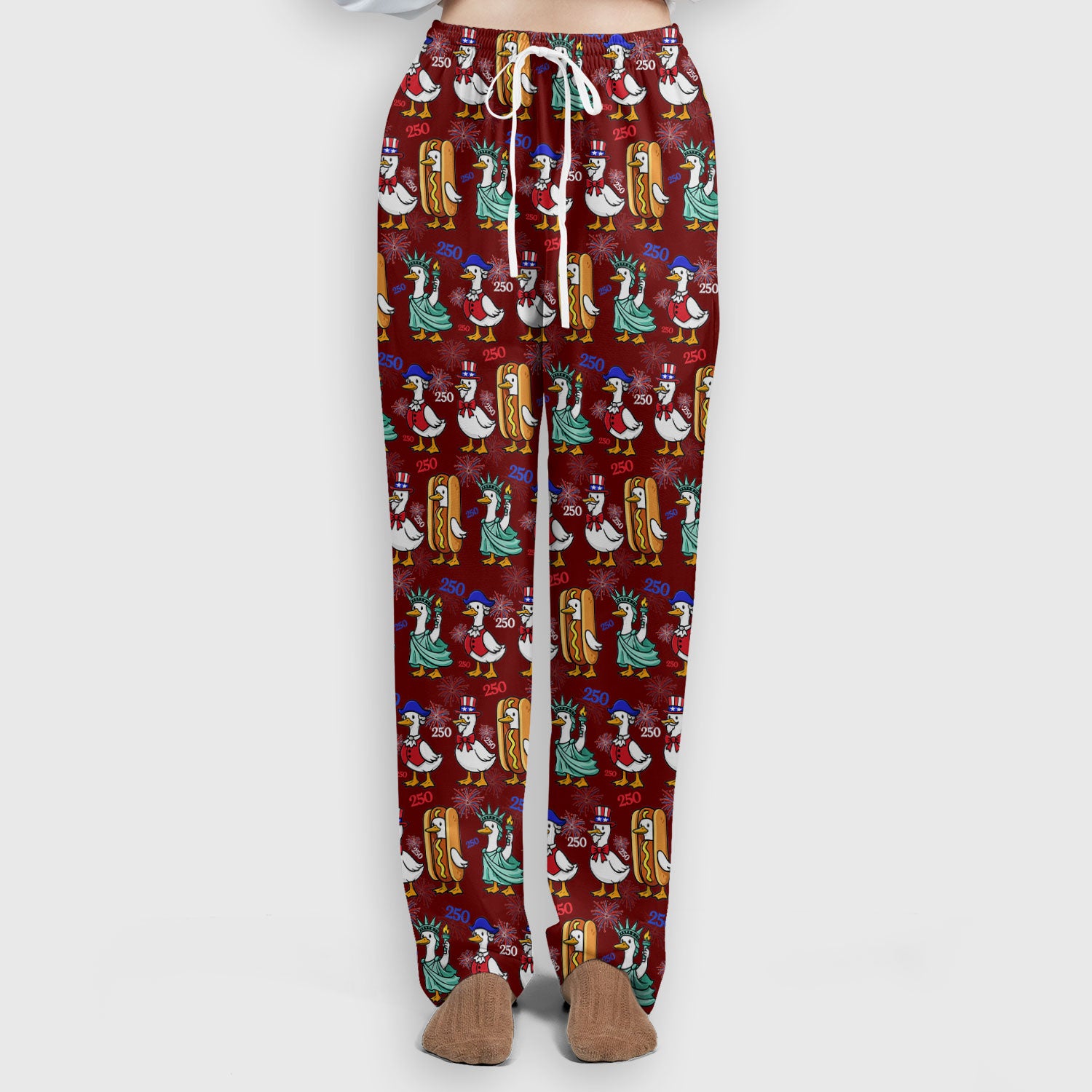 Patriotic Duck Independence Day Pattern Scrub Set, Scrub Pants and V Neck Top