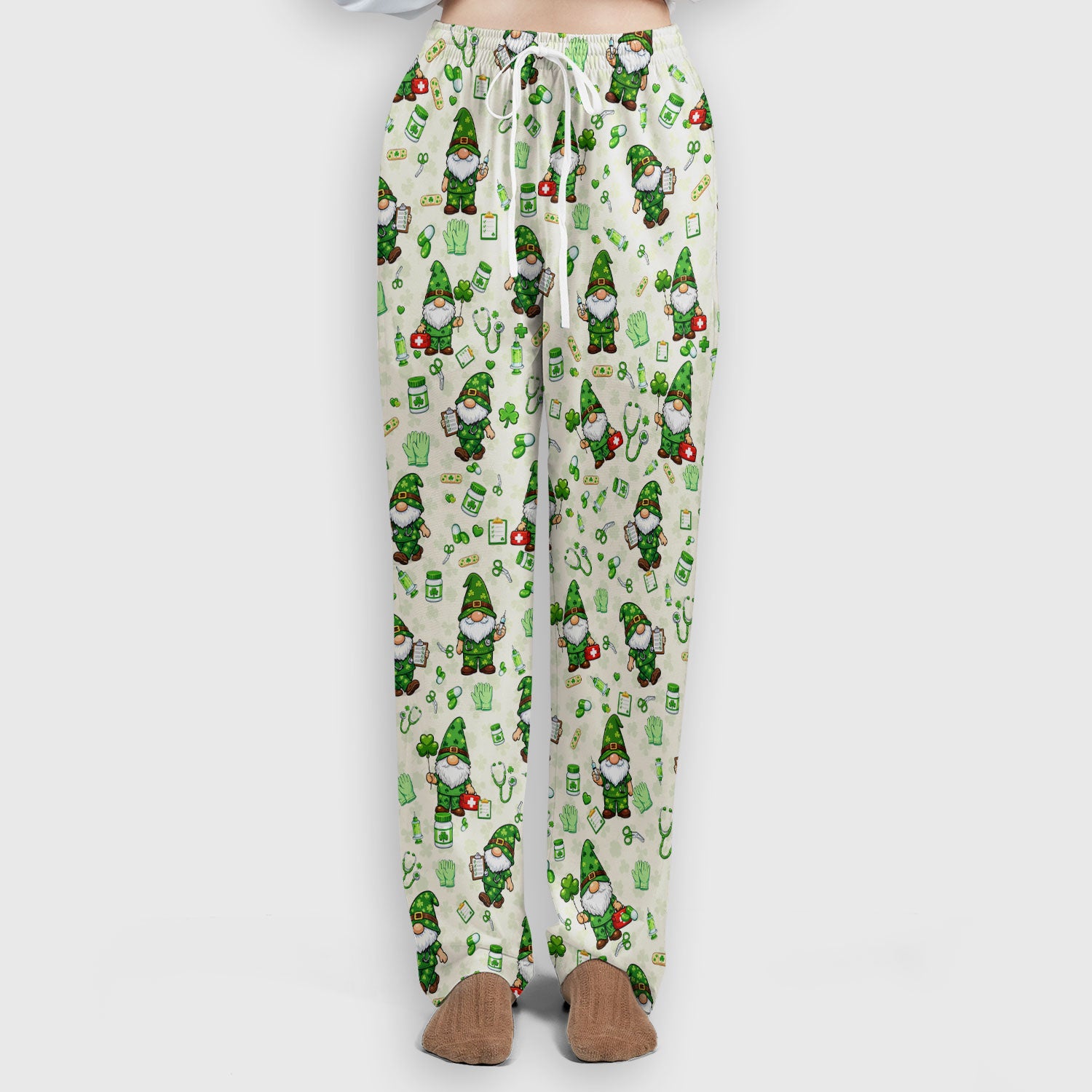 St. Patrick’s Day Nurse Gnome Scrub Set, Green Lucky Medical Pattern Nurse Shirt, Breathable Fabrics Nursing Uniform