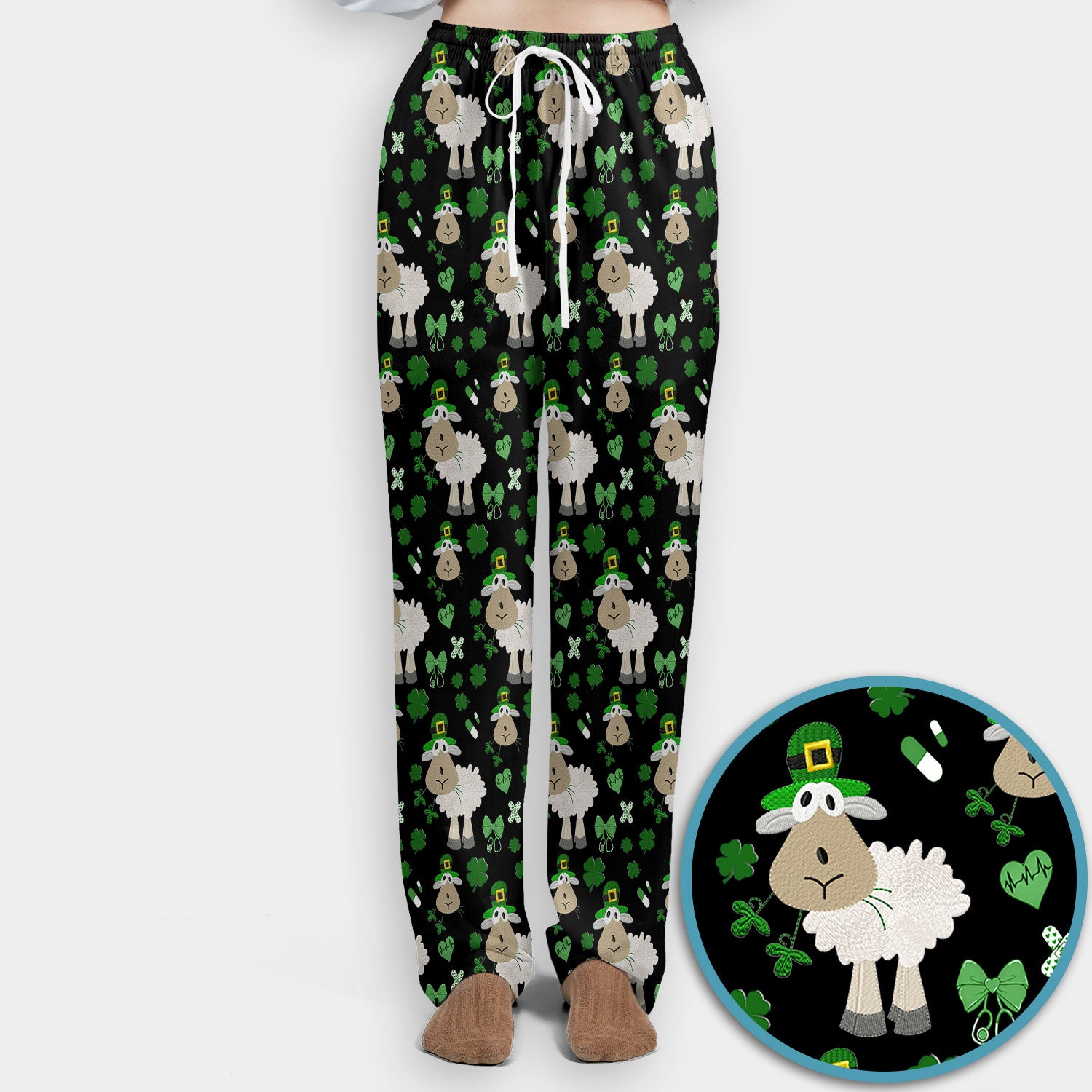 Nurse St. Patrick Scrubs Set, Cute Sheep Shamrock Pattern Nurse Shirt, Breathable Fabrics Nursing Uniform