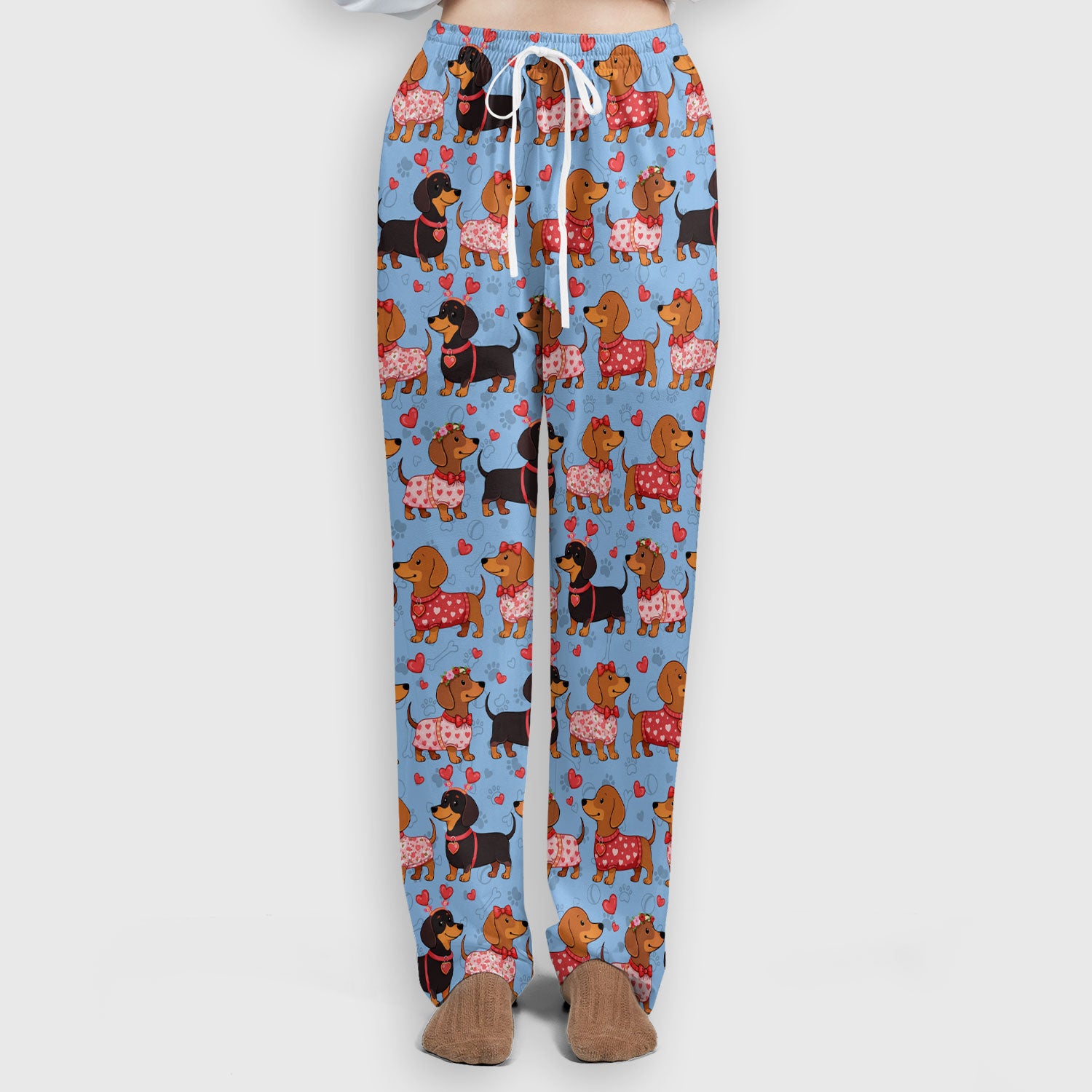 Valentine Dachshund Scrub Top, Wiener Dog Love Pattern Nurse Shirt, Breathable Fabrics Nursing Uniform