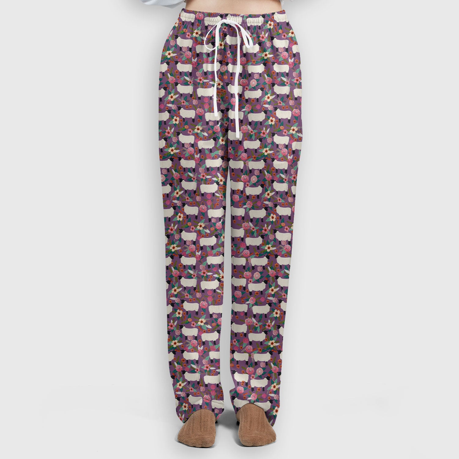 Cute Sheep Floral Meadow Pattern Scrub Set, Nurse Uniform Scrubs Set