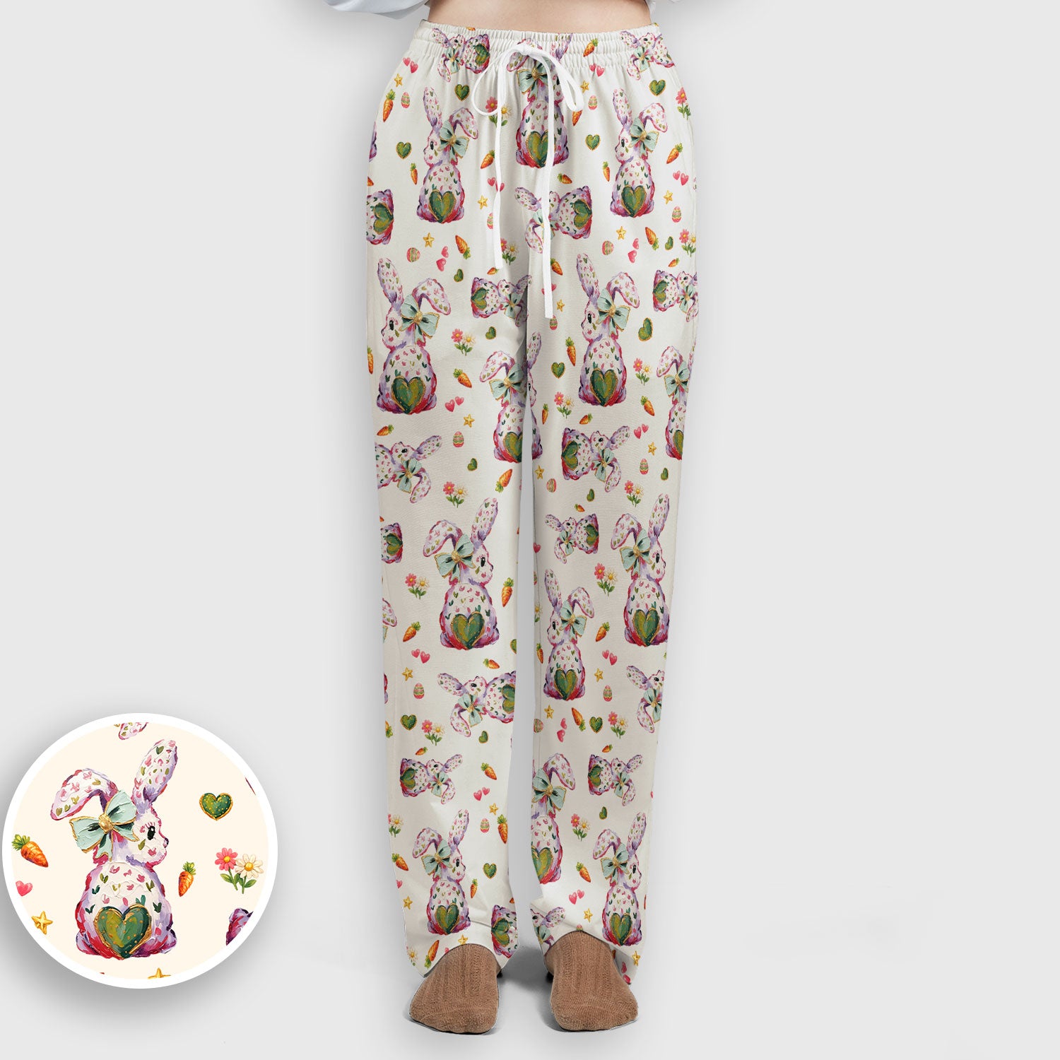 Cute Pastel Bunny Easter Pattern Scrub Set, Scrub Pants and V Neck Top