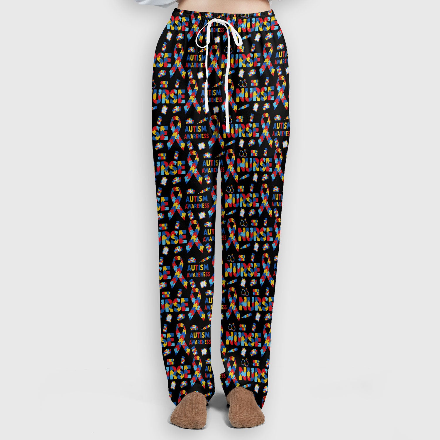 Autism Awareness Nurse Puzzle Ribbon Print Sets,  Breathable Med Uniform