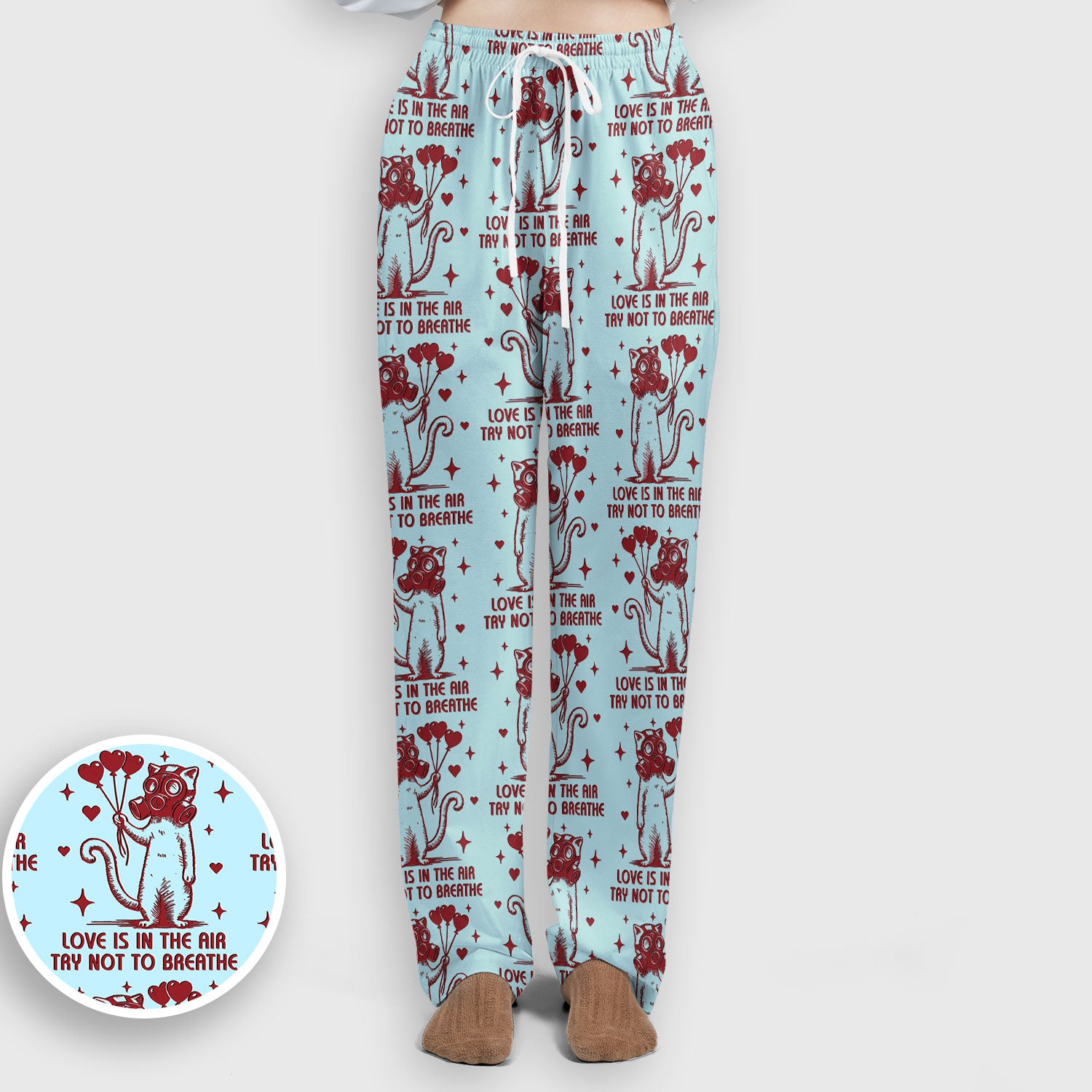 Gas Mask Cat Heart Balloon Valentine Print Scrub Set, Breathable Med Uniform