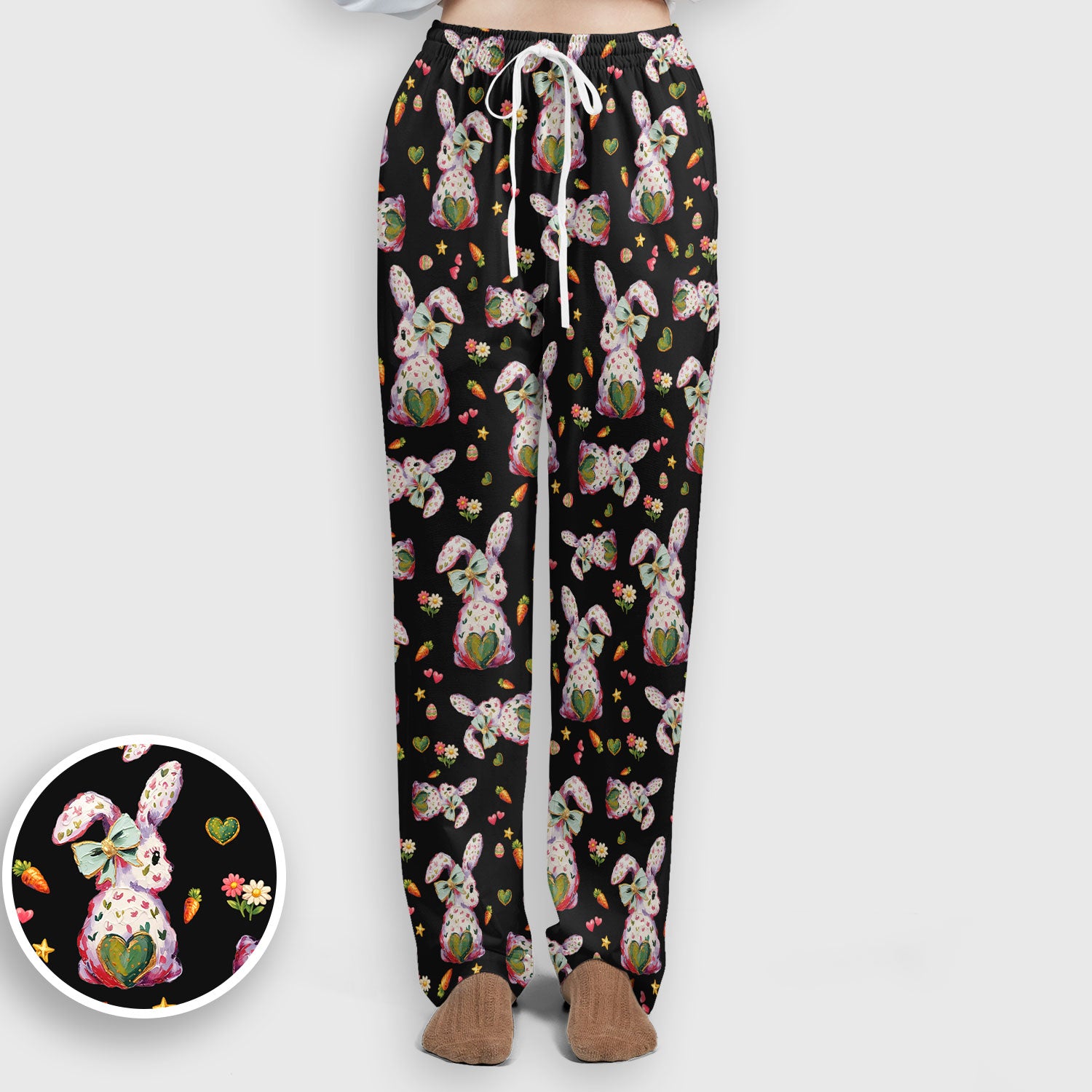 Cute Pastel Bunny Easter Pattern Scrub Set, Scrub Pants and V Neck Top