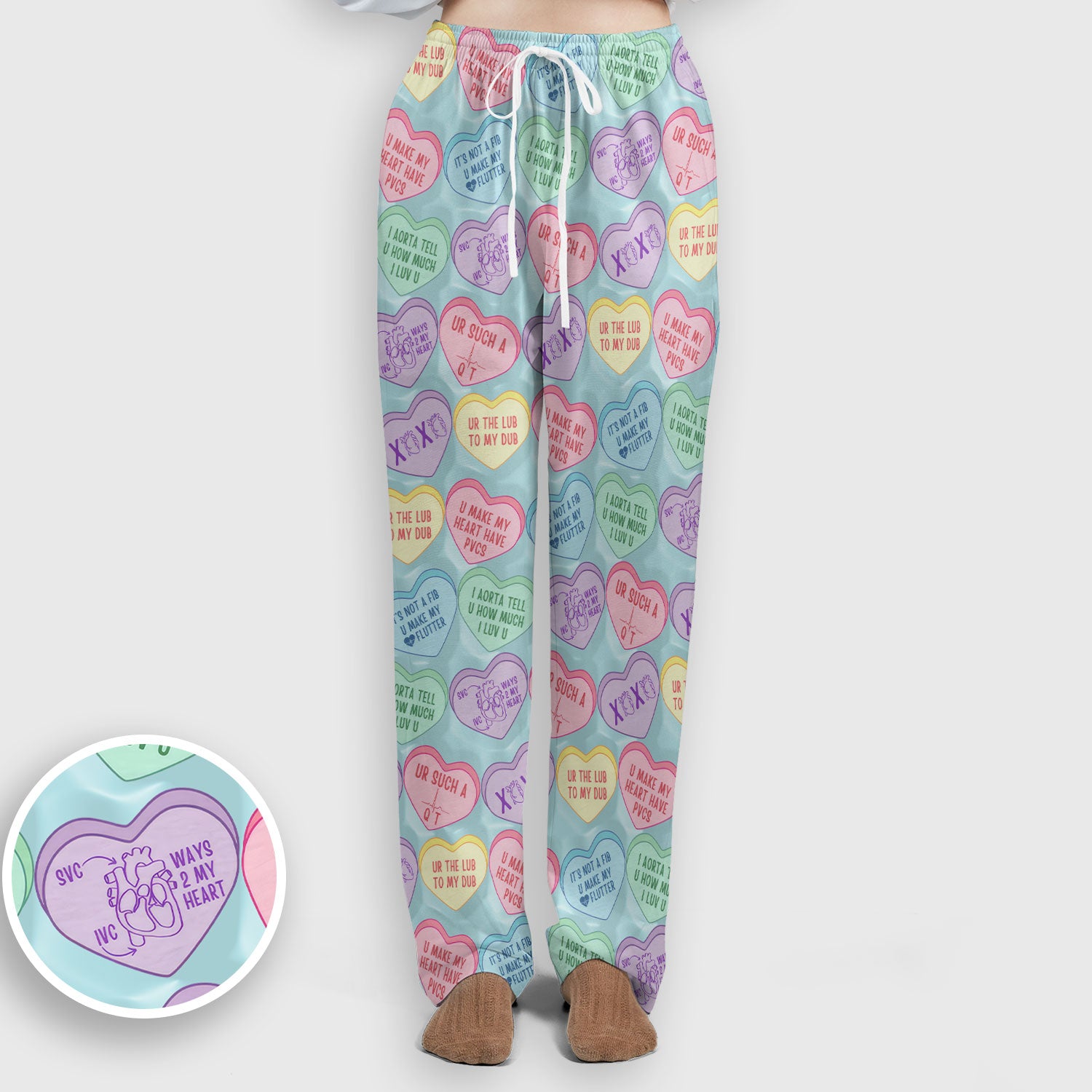 Medical Candy Heart Valentine Pattern Women’s Scrub Sets, Fun Medical Pattern, Breathable Med Uniform