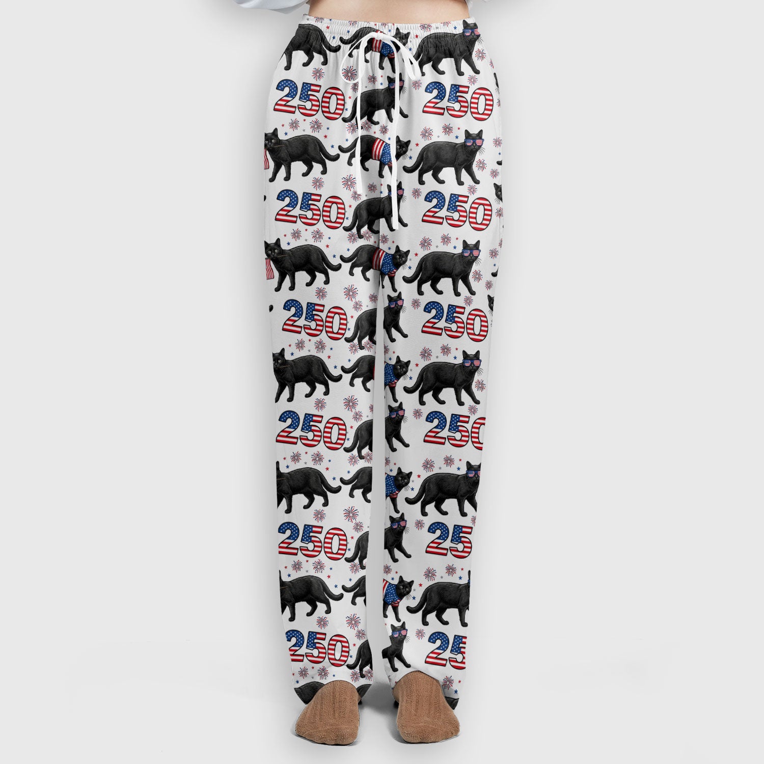 Black Cat 250 USA Flag Fireworks Pattern Scrub Sets, Scrub Pants and V Neck Top
