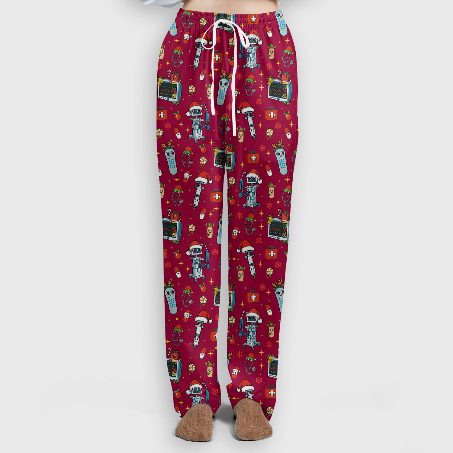 Christmas Nurse Scrub Set - Funny Robot and Reindeer Pattern Medical Scrubs - Cute Holiday Matching Set for Women Nurses