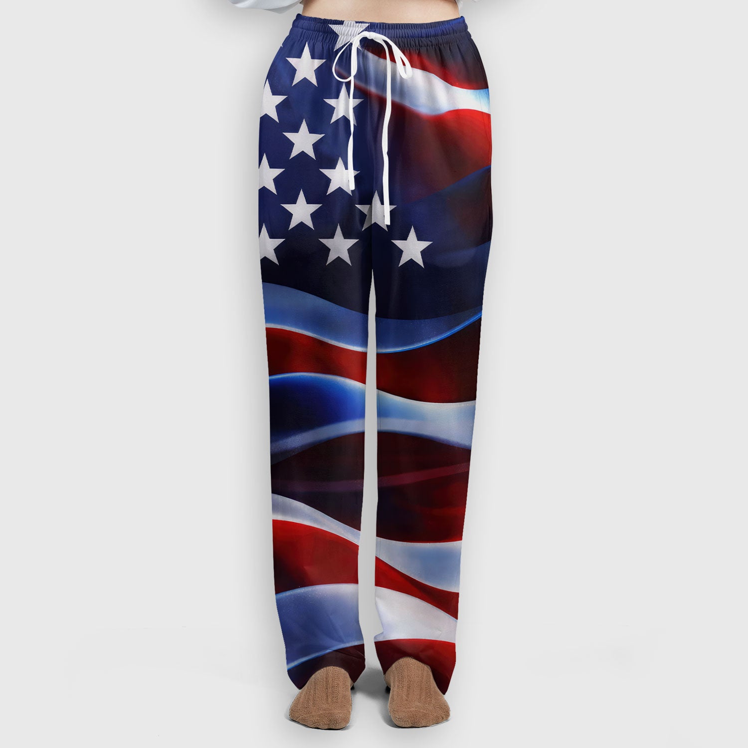 Personalized American Flag Stars Stripes Pattern Nurse Scrub Set, Scrub Pants and V Neck Top