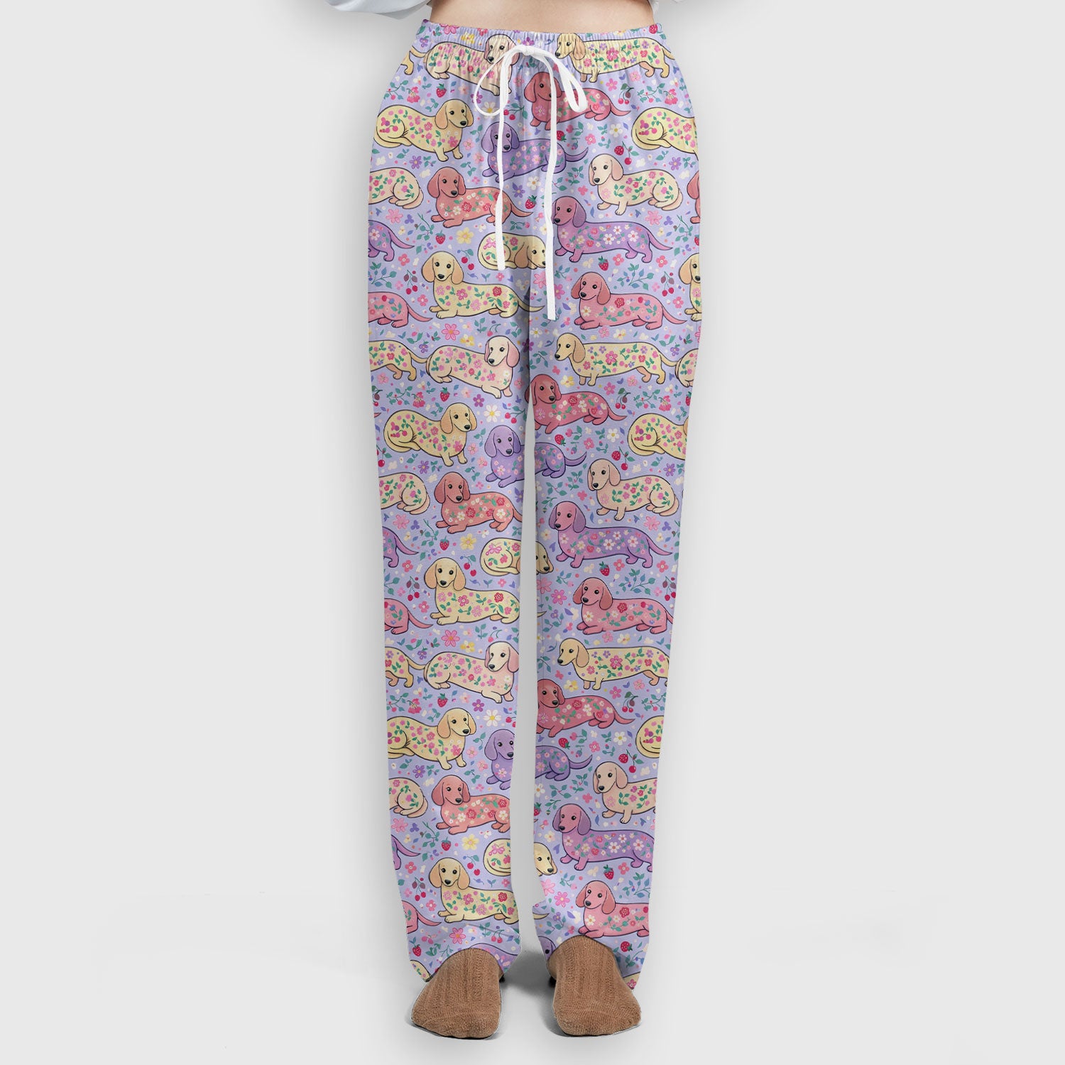 Cute Dachshund Floral Pattern Scrub Set, Scrub Pants and V Neck Top