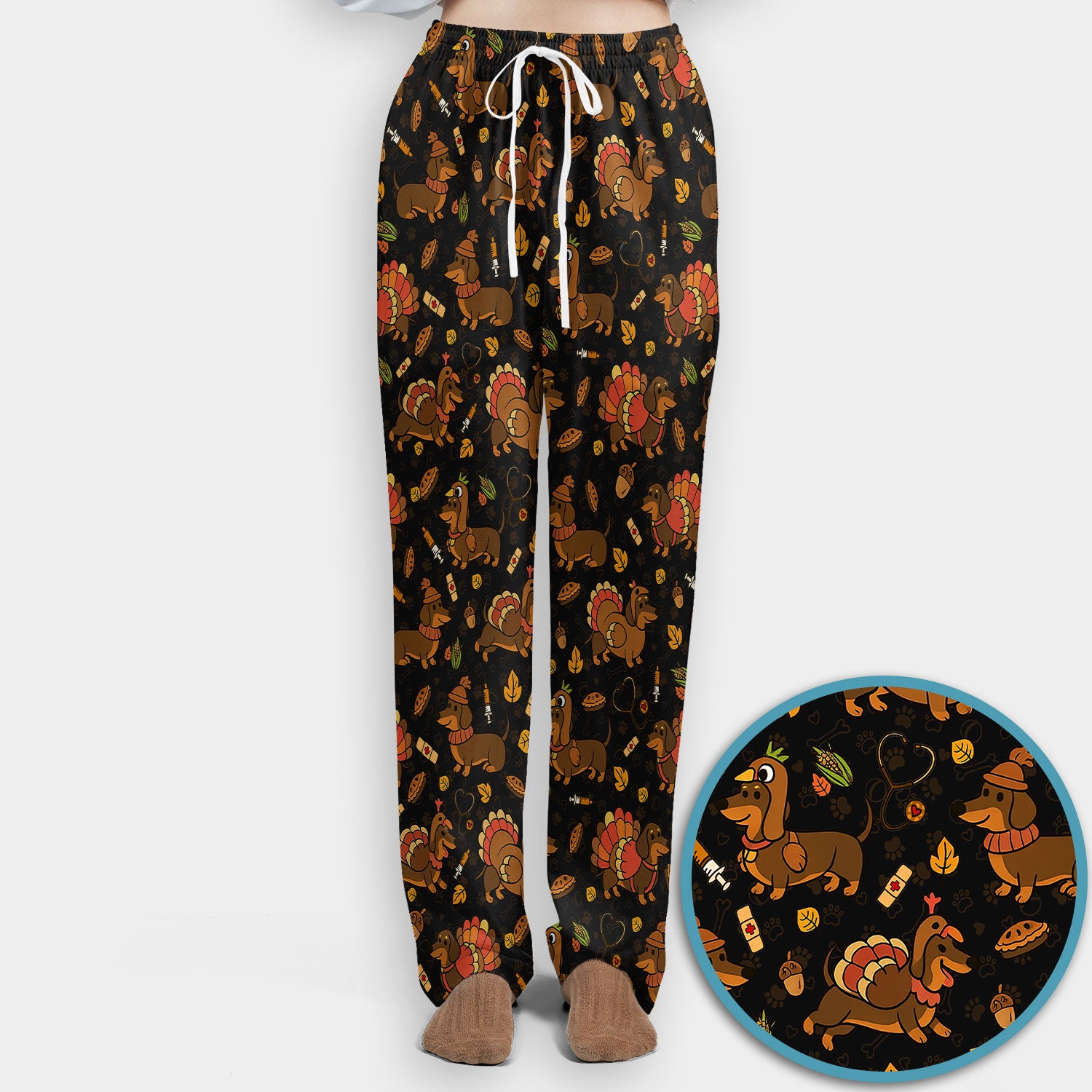 Thanksgiving Dachshund Scrubs Set - Cute Dog Turkey Medical Uniform for Nurses - Funny Holiday Gift for RN CNA LPN