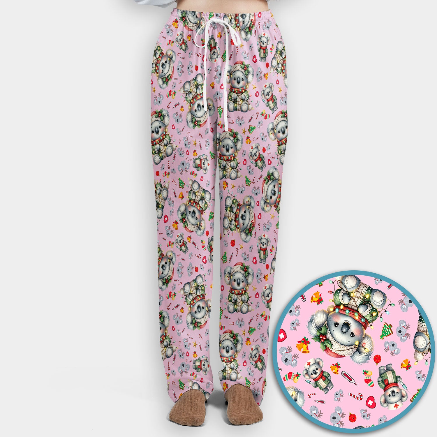 Aussie Koala Nurse Scrub Set - Cute Christmas Medical Uniform - Funny Holiday Animal Scrubs Pants and V Neck Top for Women