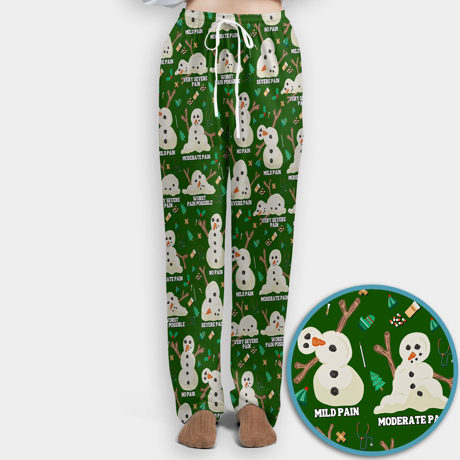 Funny Snowman Pain Scale Scrub Set for Nurse - Christmas Medical Pants and V Neck Top for Women RN LPN CNA